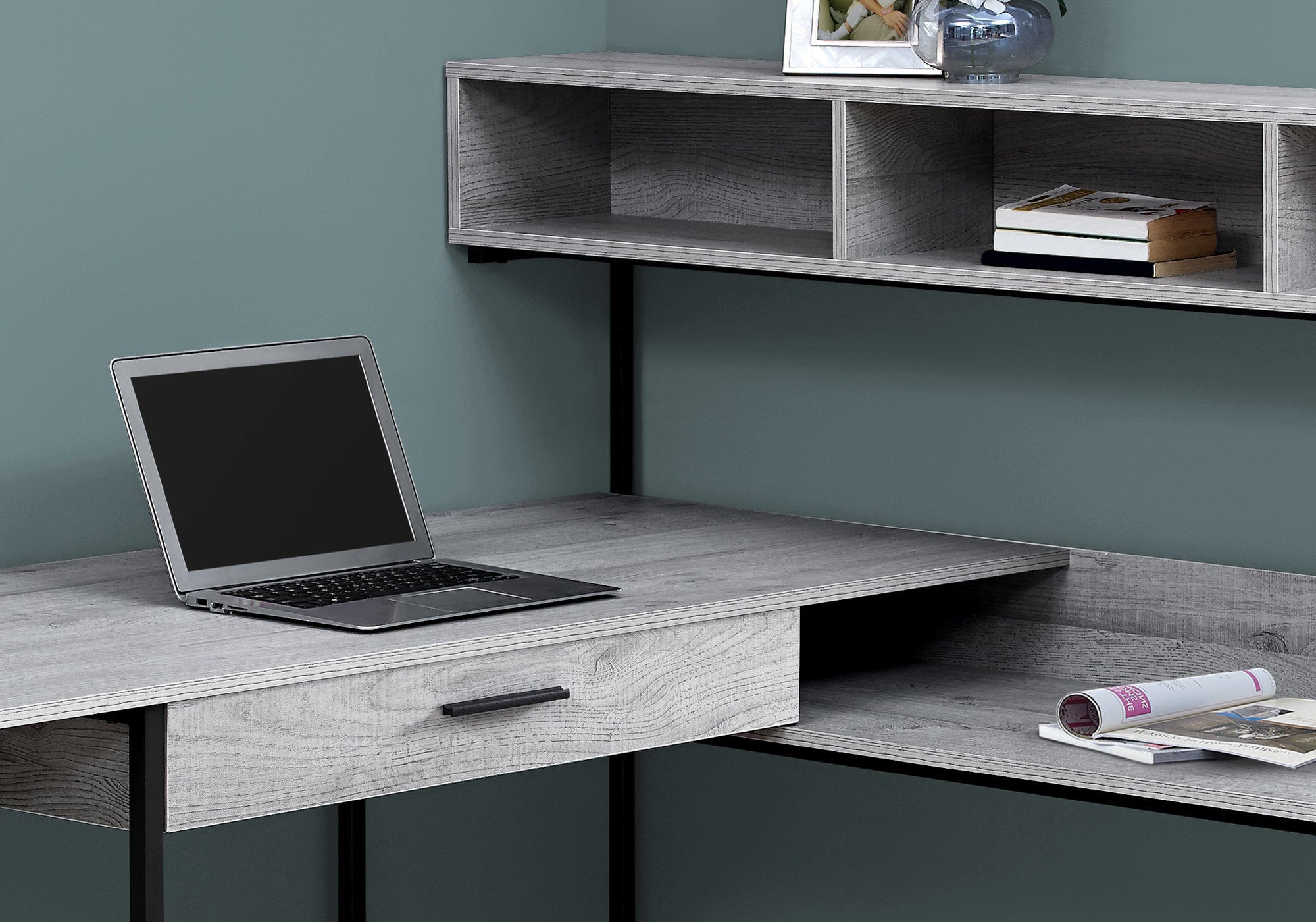 L-Shaped Computer Desk with Storage, Grey Wood-Look-Office Chair-DECOROLALA