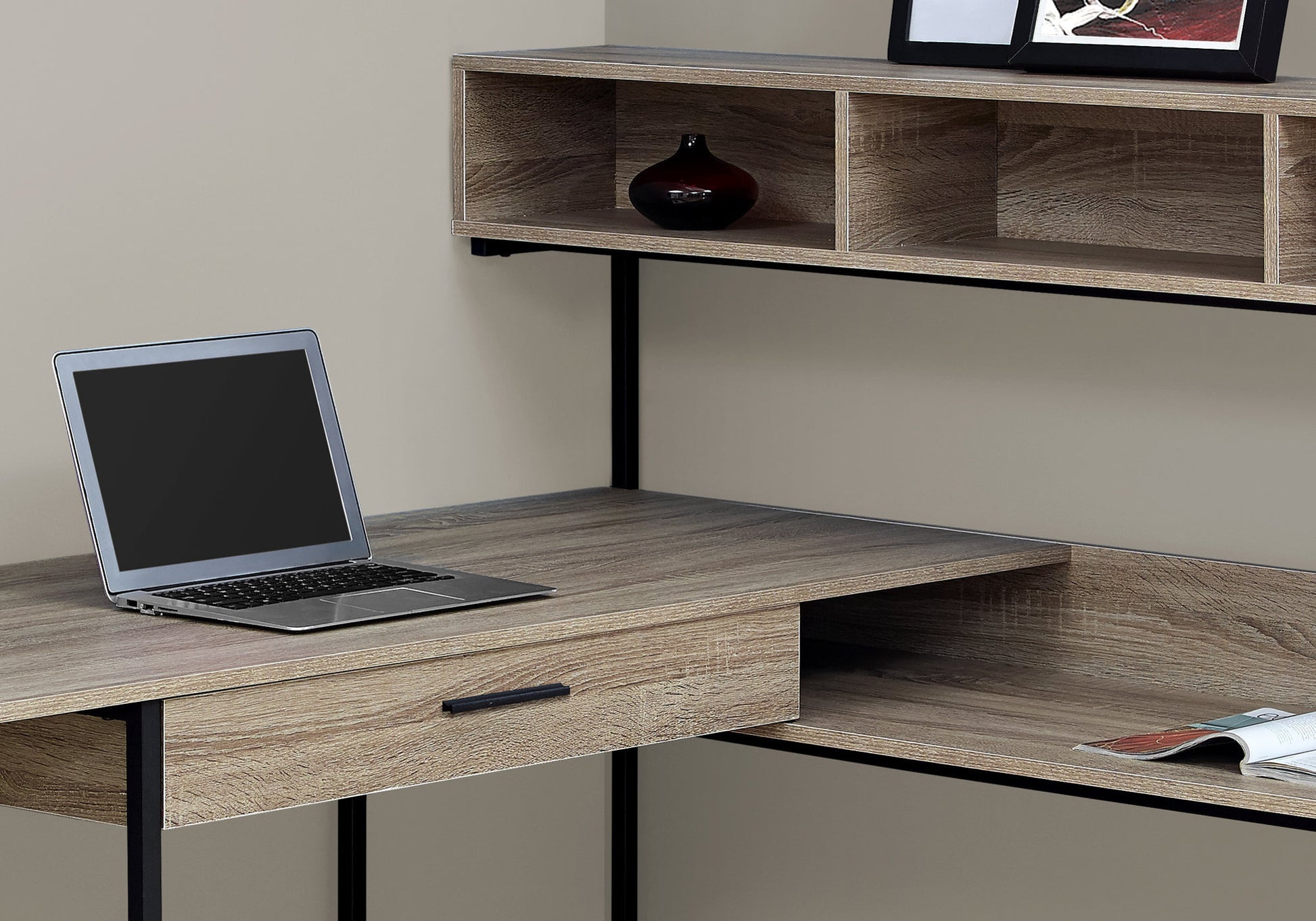 L-Shaped Computer Desk with Storage, Grey Wood-Look-Office Chair-DECOROLALA