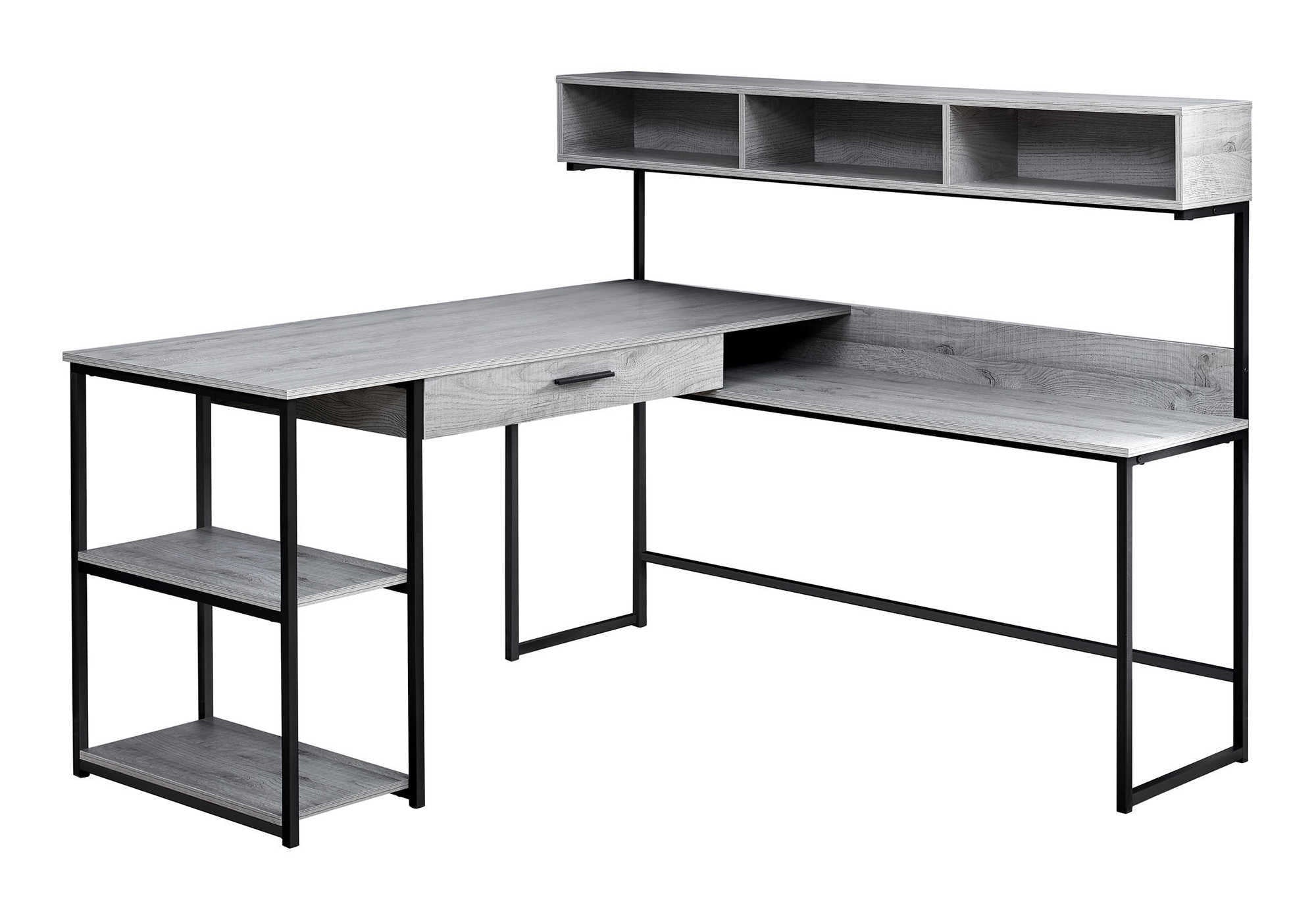 L-Shaped Computer Desk with Storage, Grey Wood-Look-Office Chair-DECOROLALA