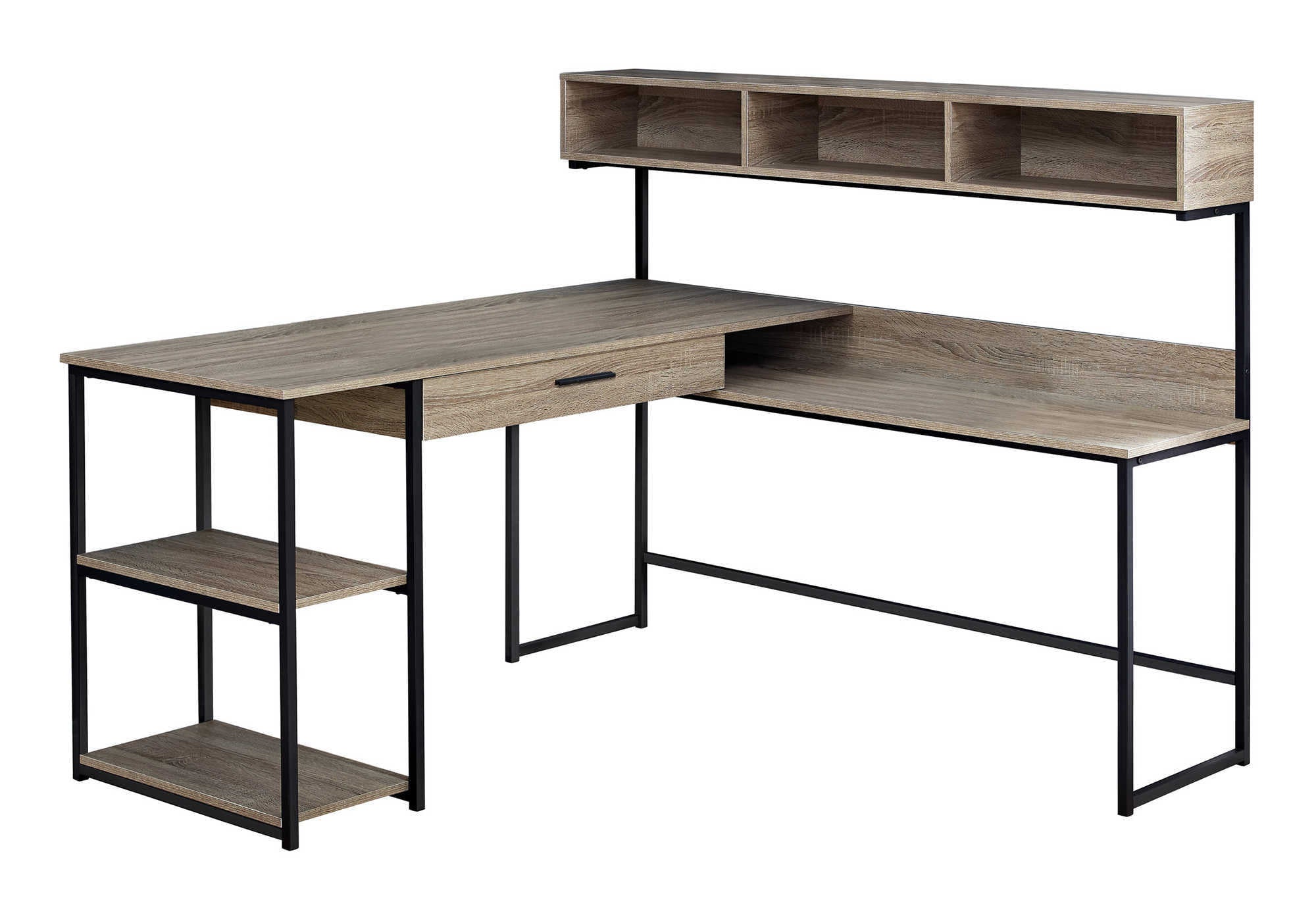 L-Shaped Computer Desk with Storage, Grey Wood-Look-Office Chair-DECOROLALA