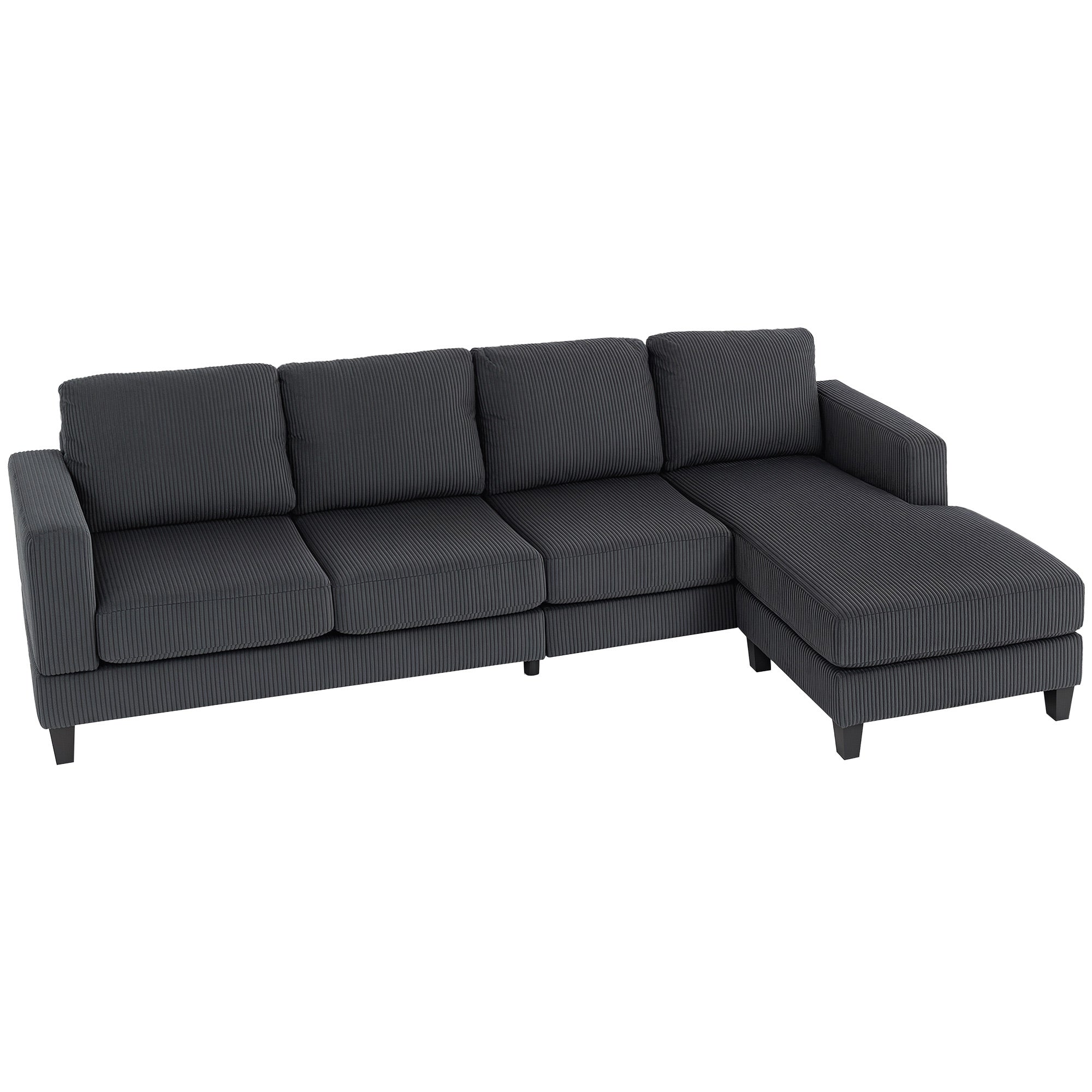L Shaped Corduroy Sofa Chaise - Charcoal Grey-DECOROLALA