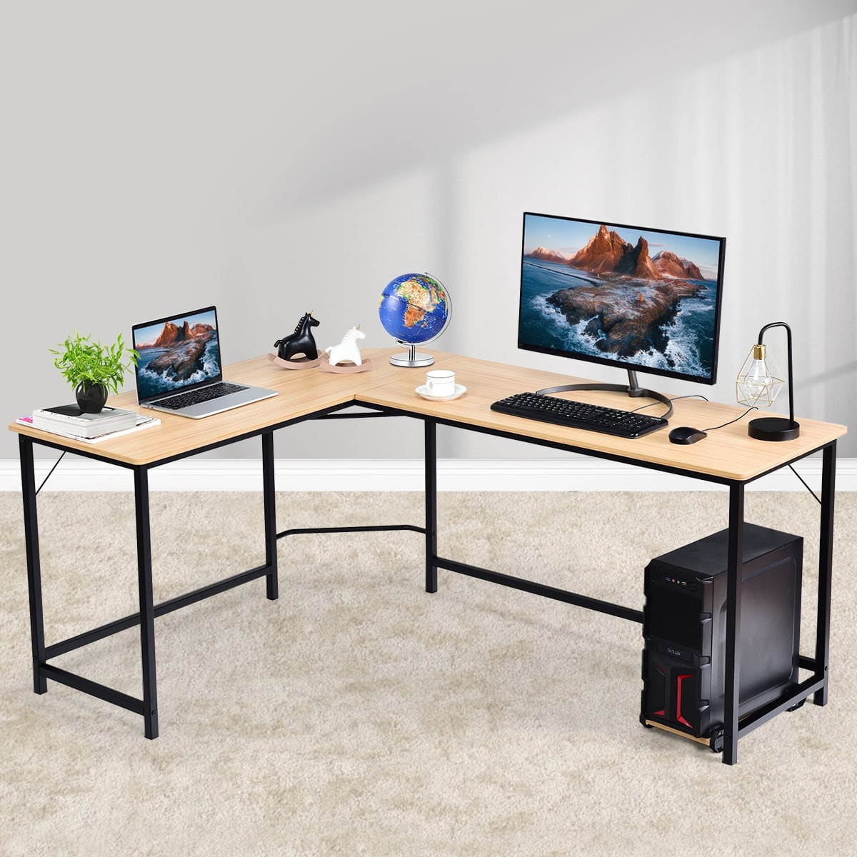 L Shaped Corner Computer Desk Laptop Gaming Table Workstation-Natural ...