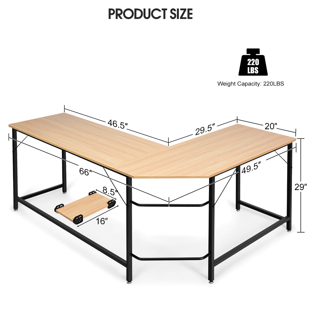 L Shaped Corner Computer Desk Laptop Gaming Table Workstation-Natural ...