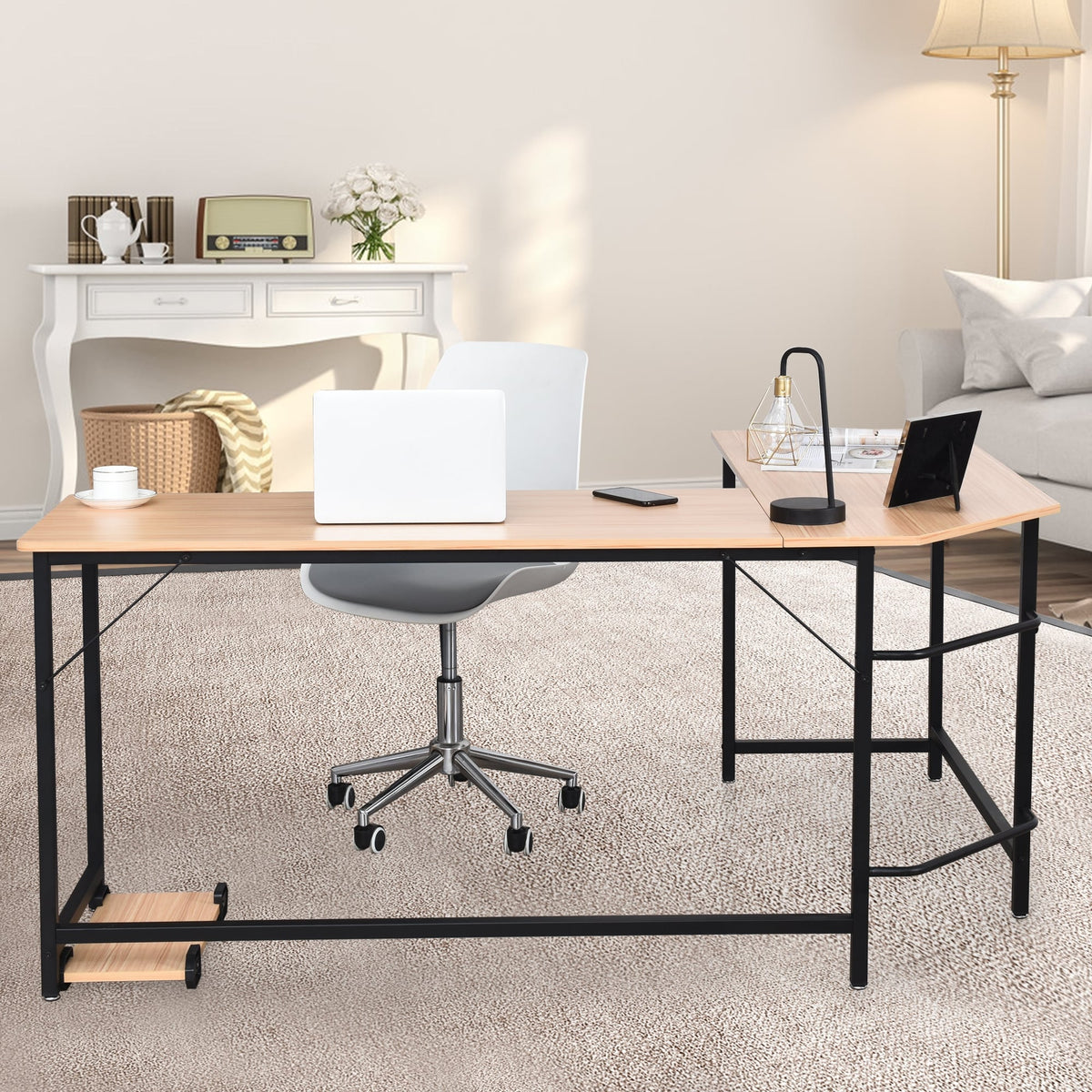 L Shaped Corner Computer Desk Laptop Gaming Table Workstation-Natural ...