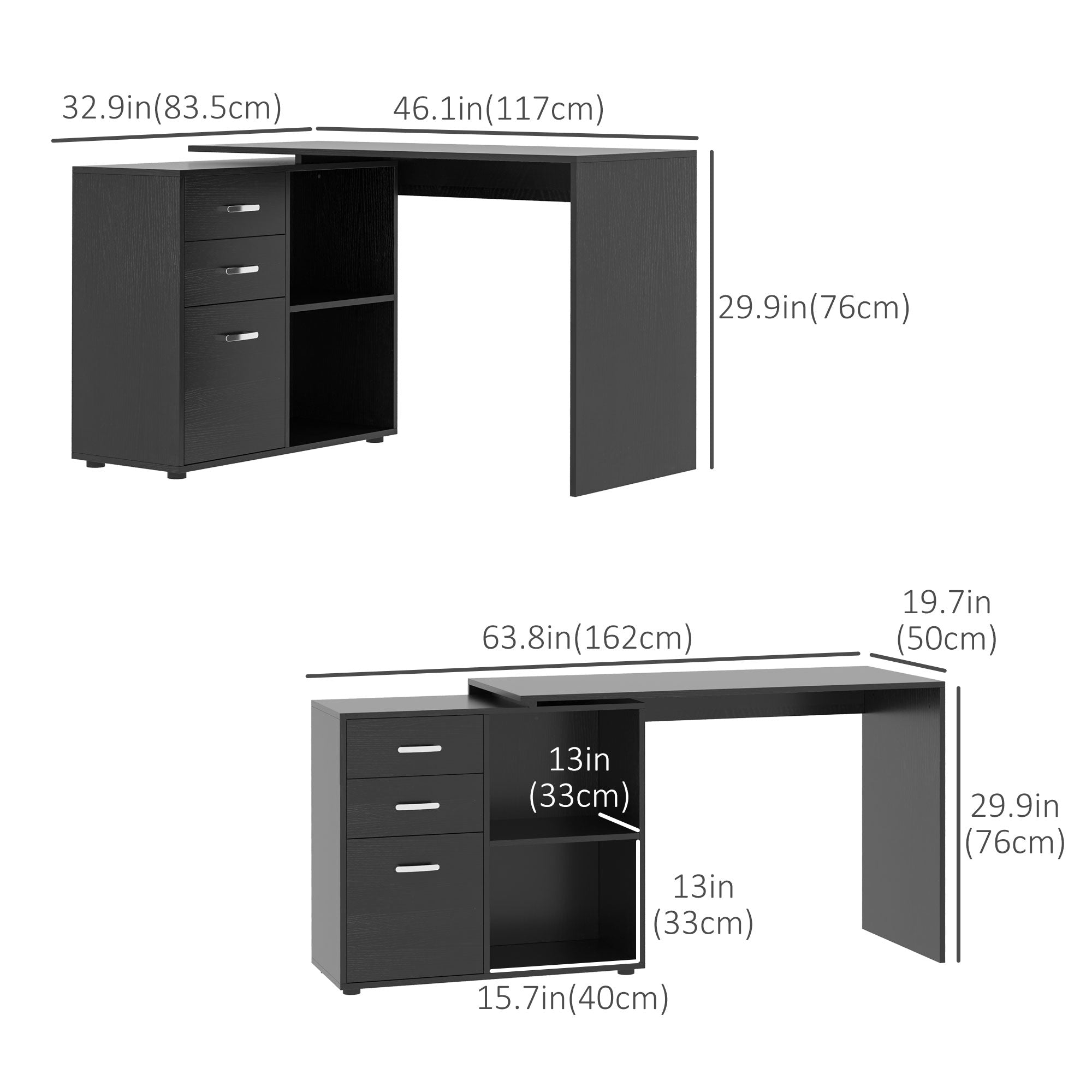 L-Shaped Corner Desk - Black with Storage-DECOROLALA