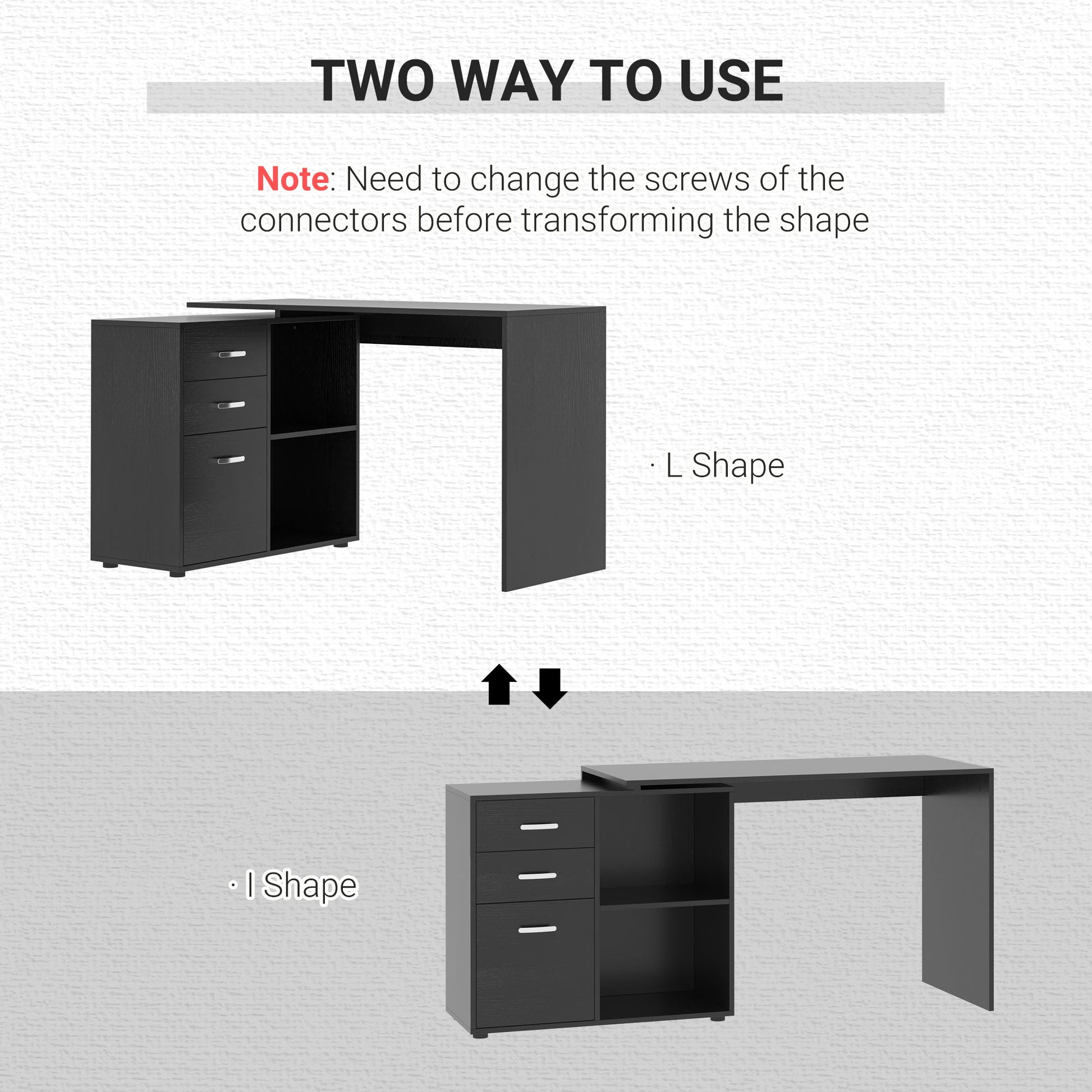L-Shaped Corner Desk - Black with Storage-DECOROLALA