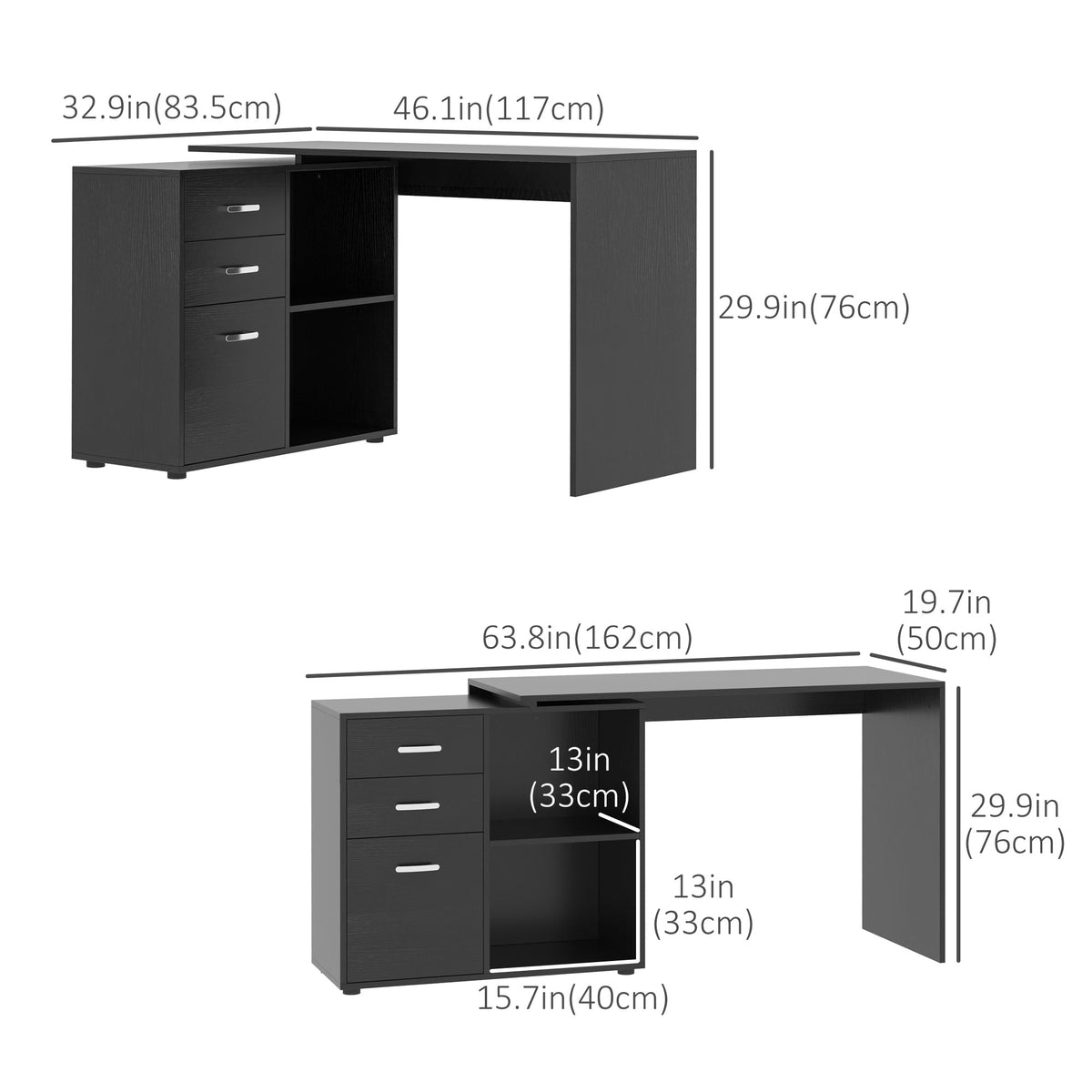 L-Shaped Corner Desk - Black with Storage-DECOROLALA