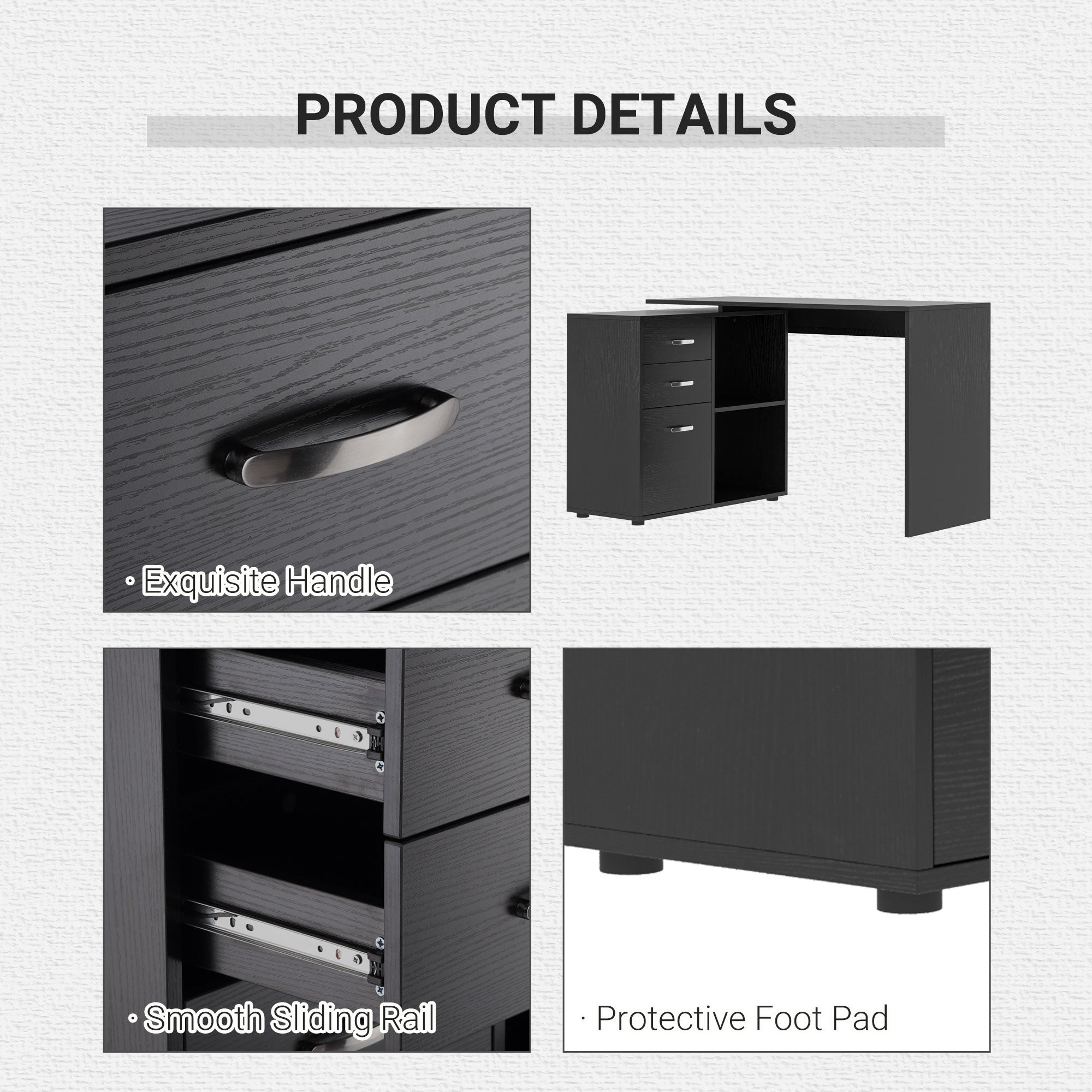 L-Shaped Corner Desk - Black with Storage-DECOROLALA
