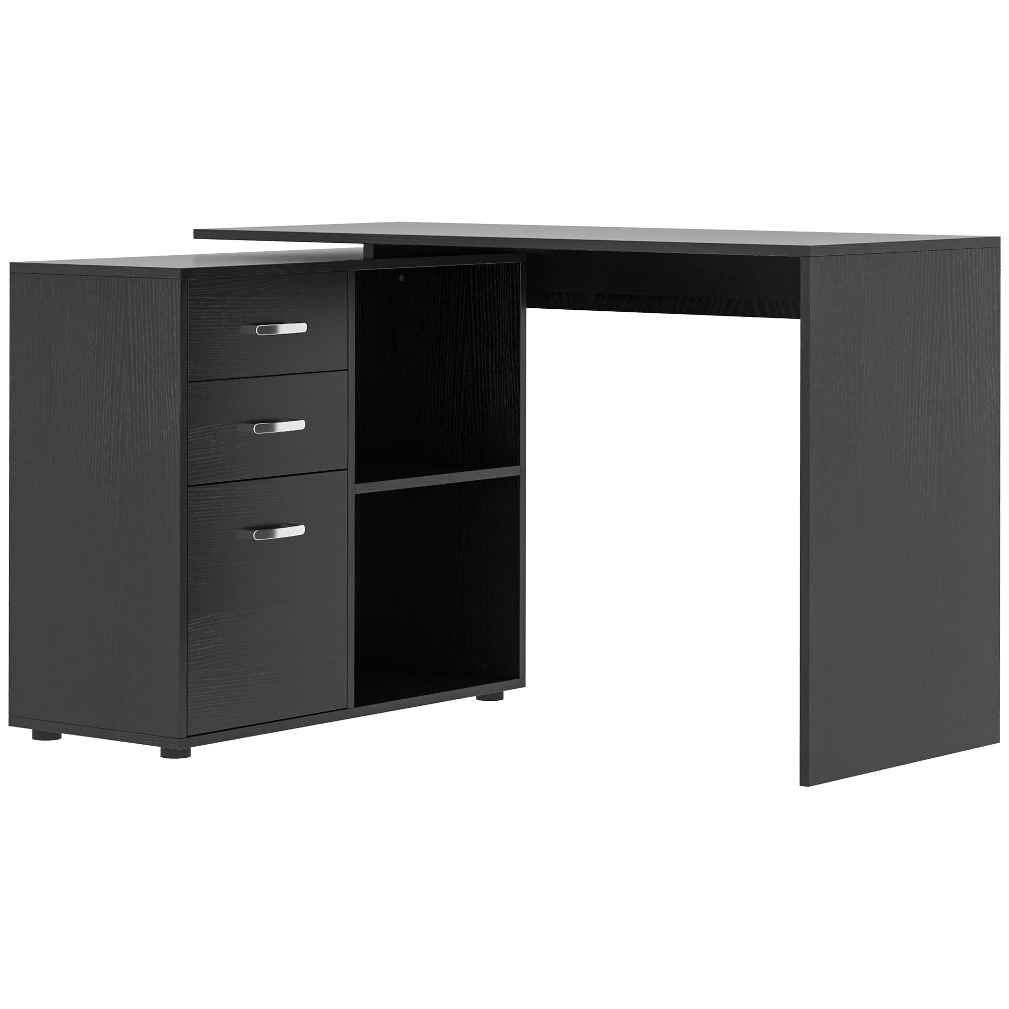 L-Shaped Corner Desk - Black with Storage-DECOROLALA