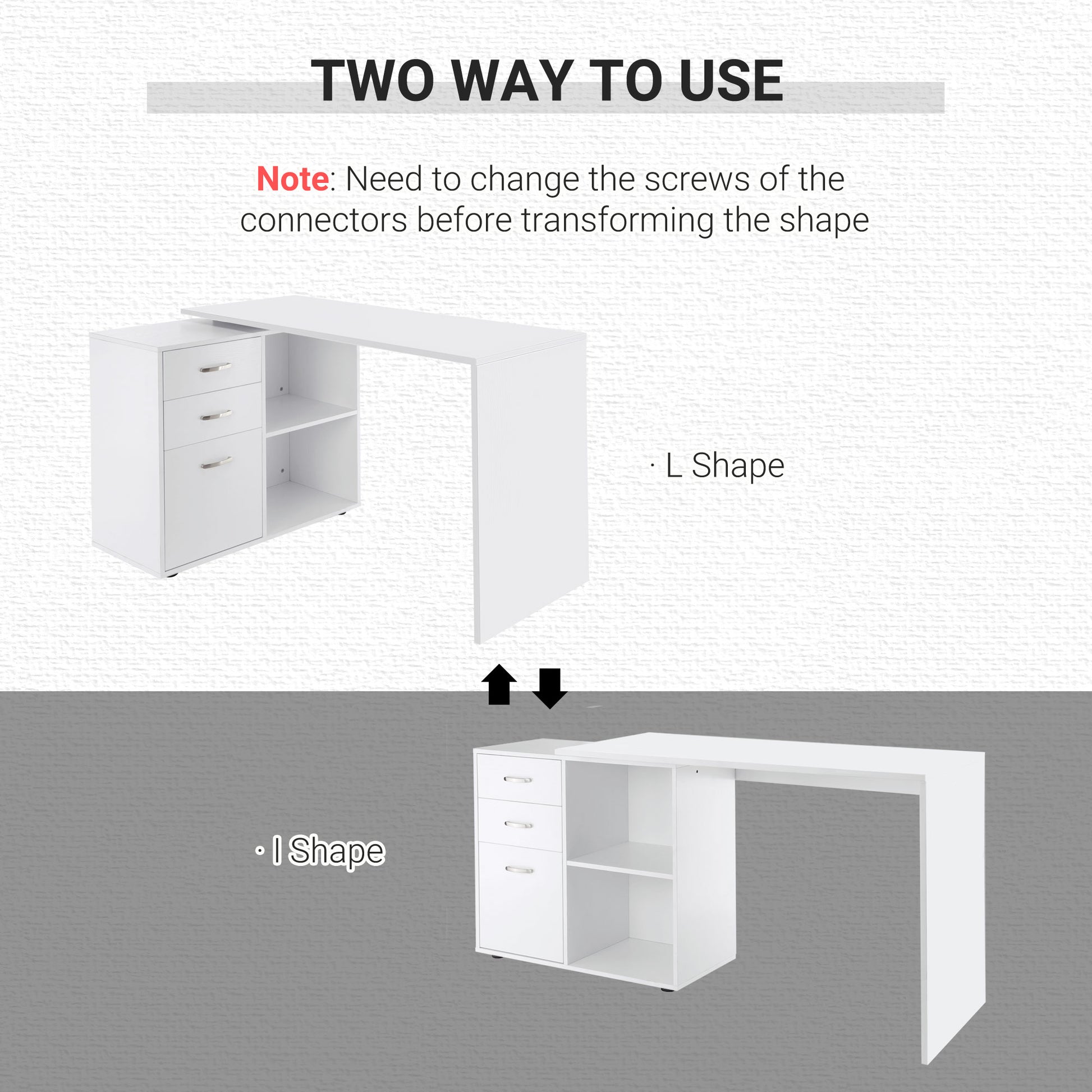 L-Shaped Desk White 46" with Storage Drawers-DECOROLALA