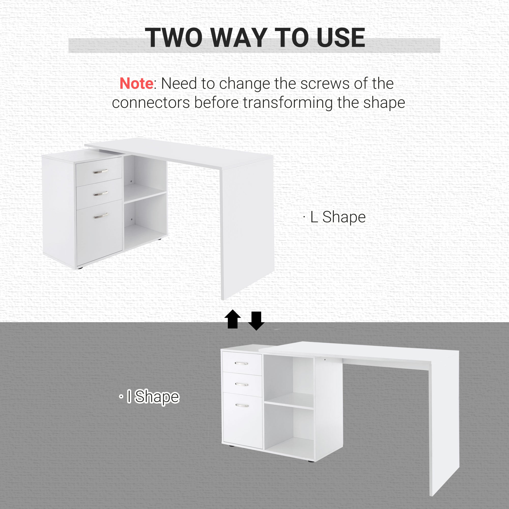 L-Shaped Desk White 46" with Storage Drawers-DECOROLALA