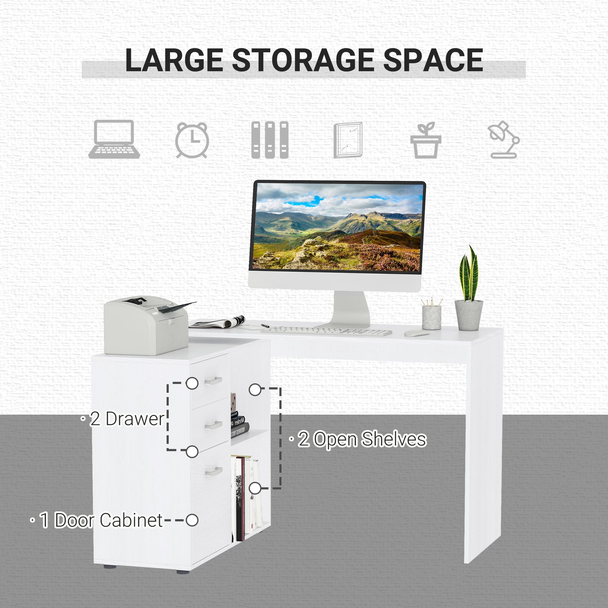L-Shaped Desk White 46" with Storage Drawers-DECOROLALA