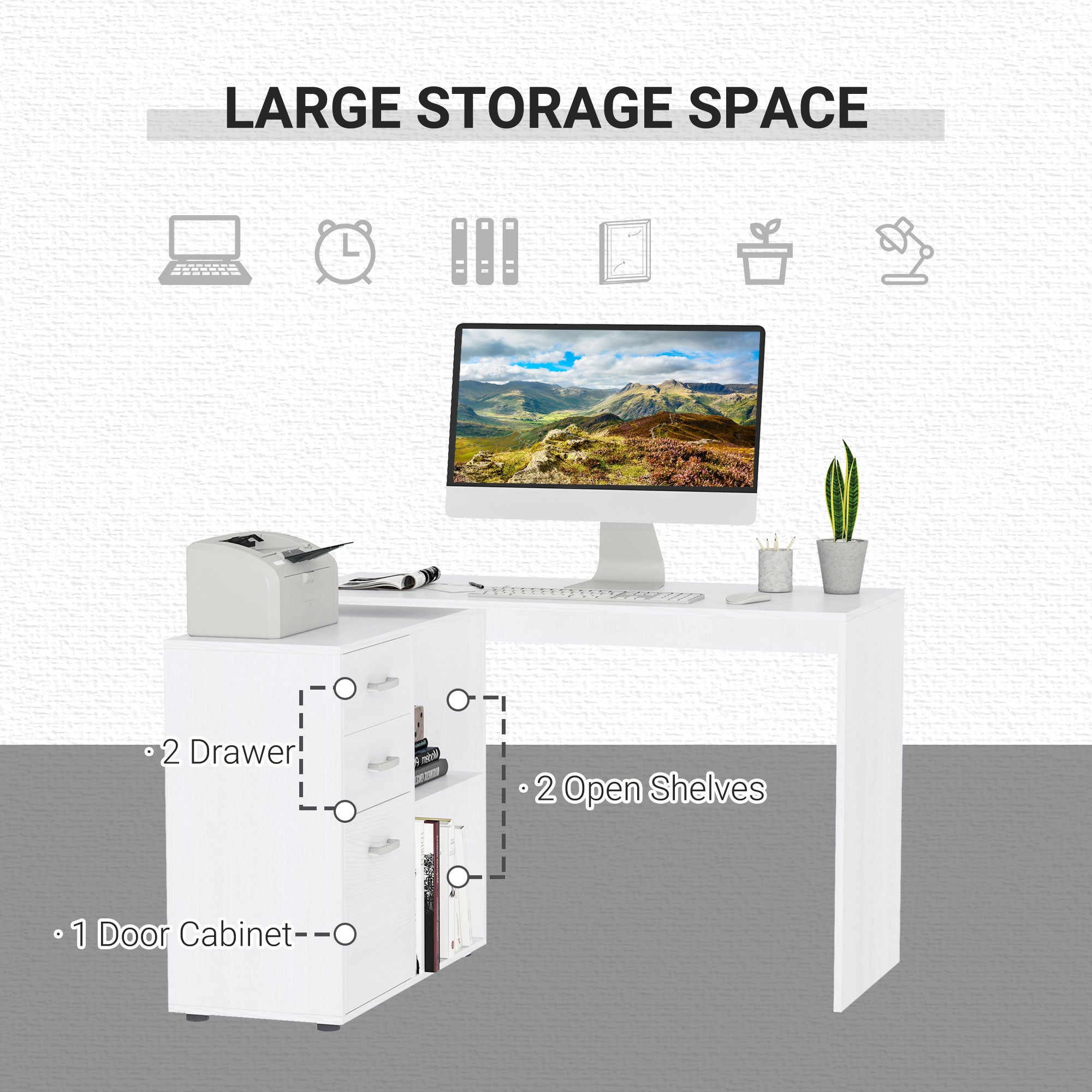 L-Shaped Desk White 46" with Storage Drawers-DECOROLALA