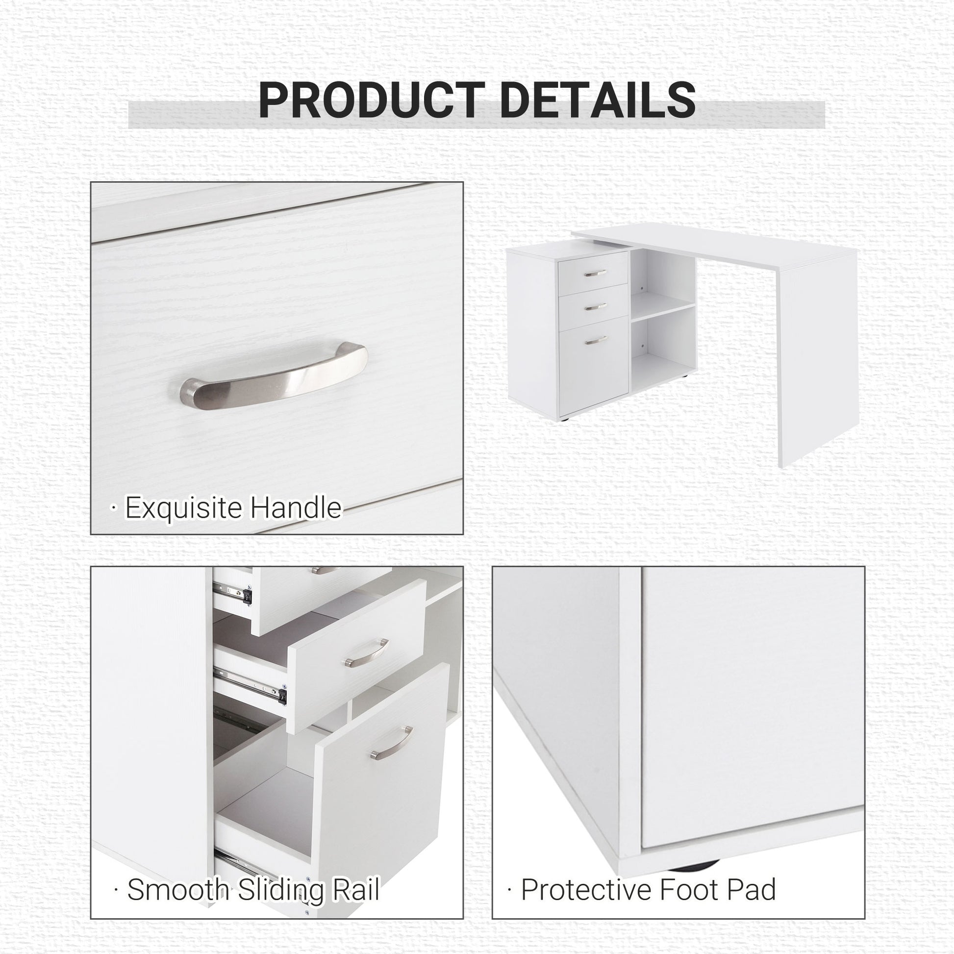 L-Shaped Desk White 46" with Storage Drawers-DECOROLALA