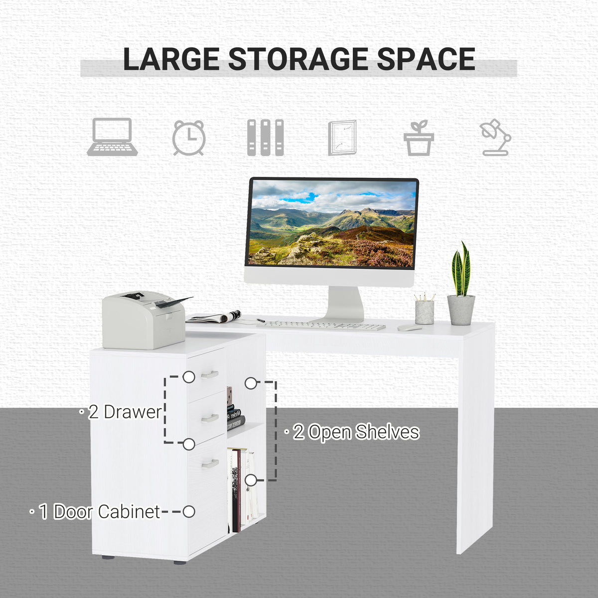 L-Shaped Desk White 46" with Storage Drawers-DECOROLALA