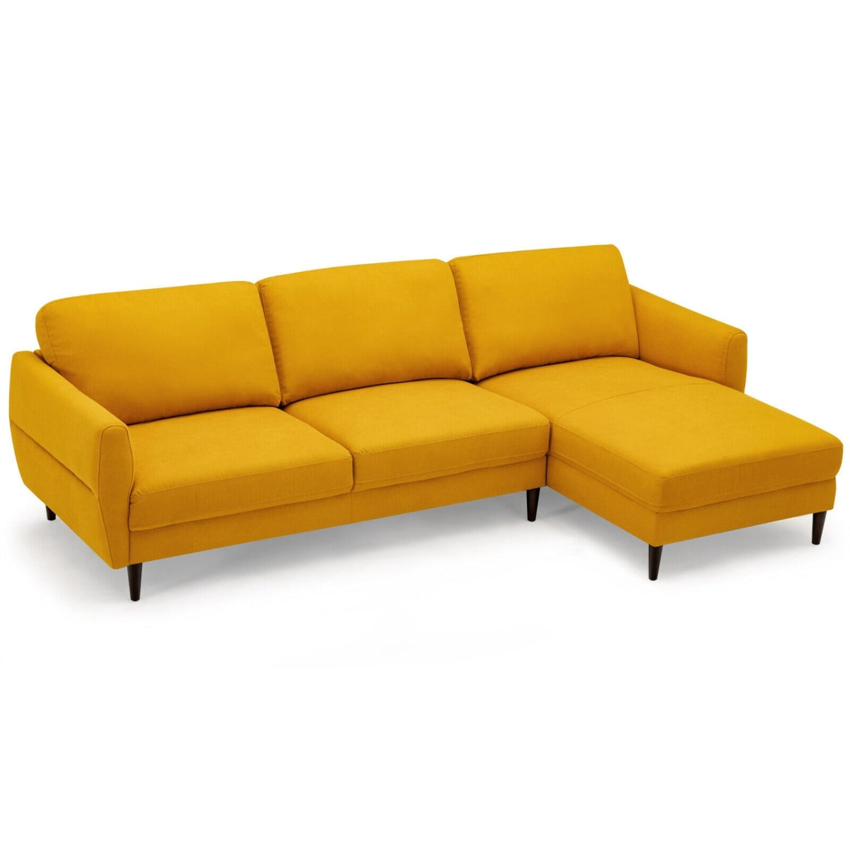 L-Shaped Fabric Sectional Sofa with Chaise - Yellow 104"-Sofas & Loveseats-DECOROLALA