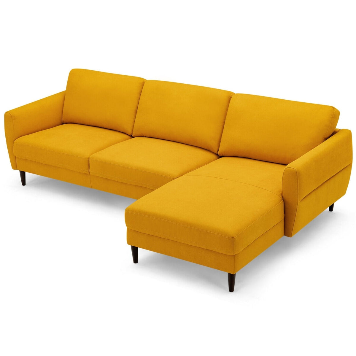 L-Shaped Fabric Sectional Sofa with Chaise - Yellow 104"-Sofas & Loveseats-DECOROLALA