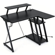 L Shaped Gaming Desk with Outlets and USB Ports-Black-Gaming Desks-DECOROLALA