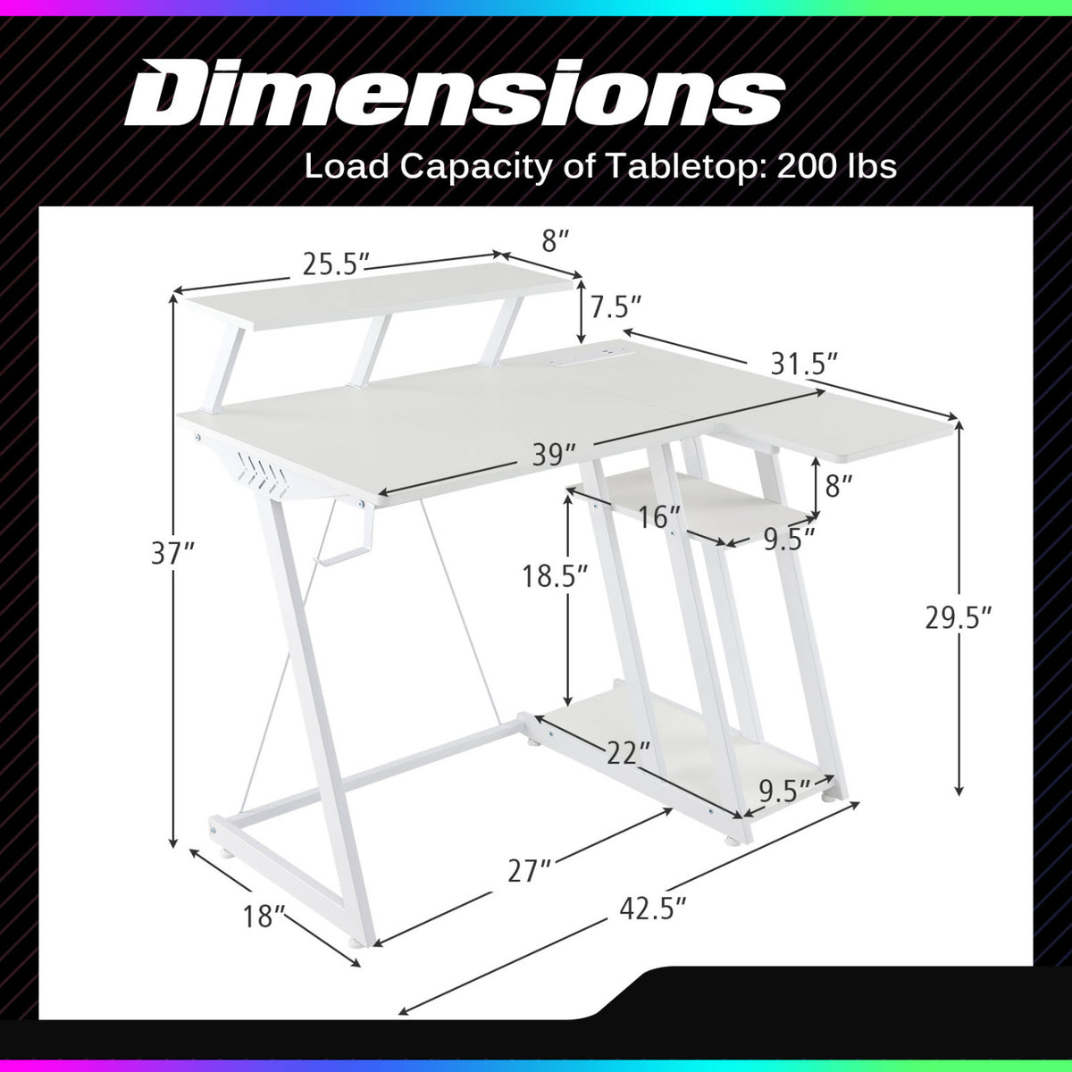 L Shaped Gaming Desk with Outlets and USB Ports-White-Gaming Desks-DECOROLALA