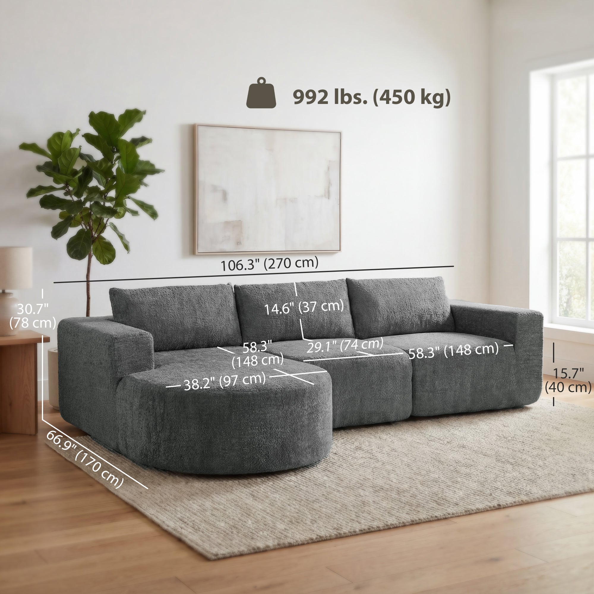 L Shaped Modular Sectional Sofa - Dark Grey-DECOROLALA