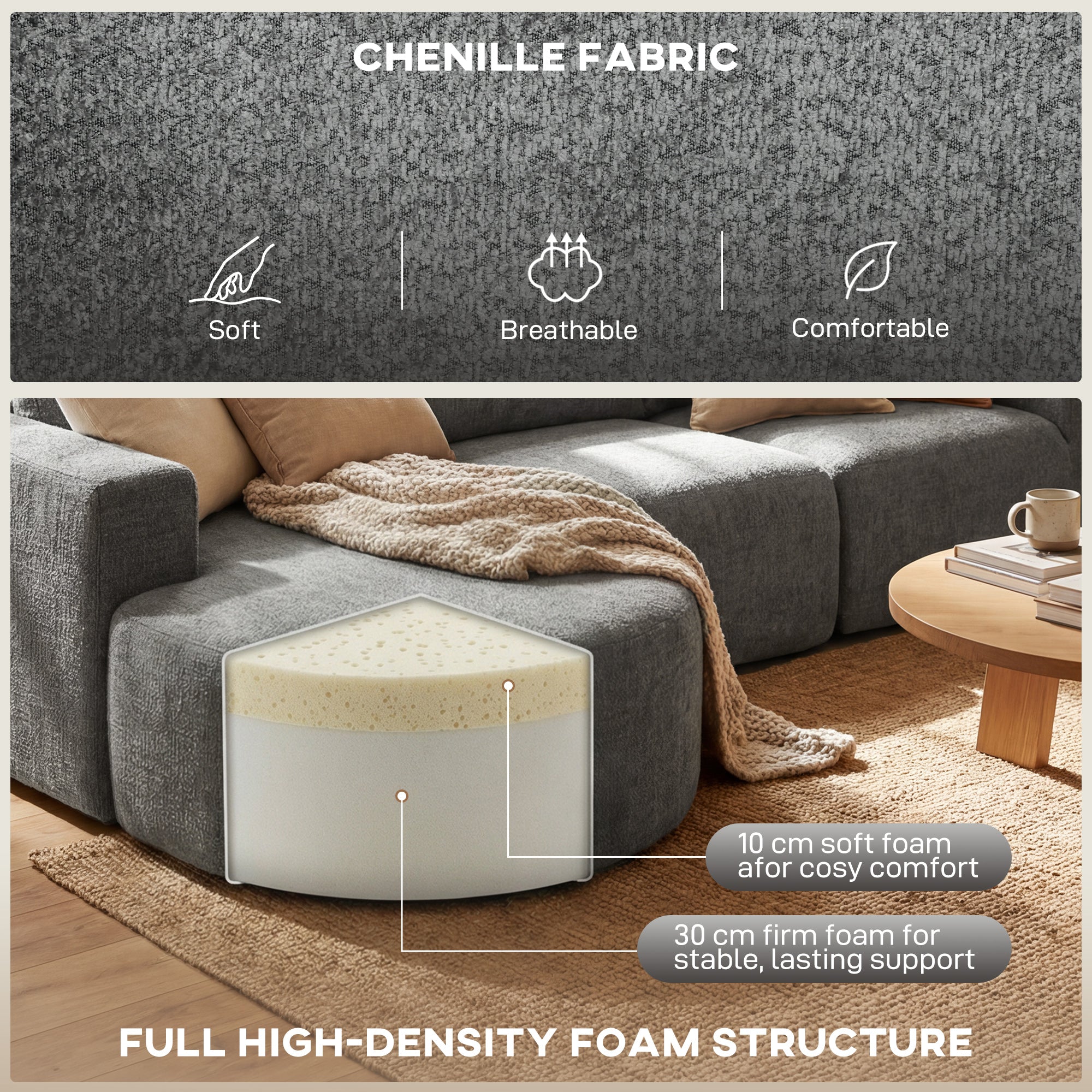 L Shaped Modular Sectional Sofa - Dark Grey-DECOROLALA