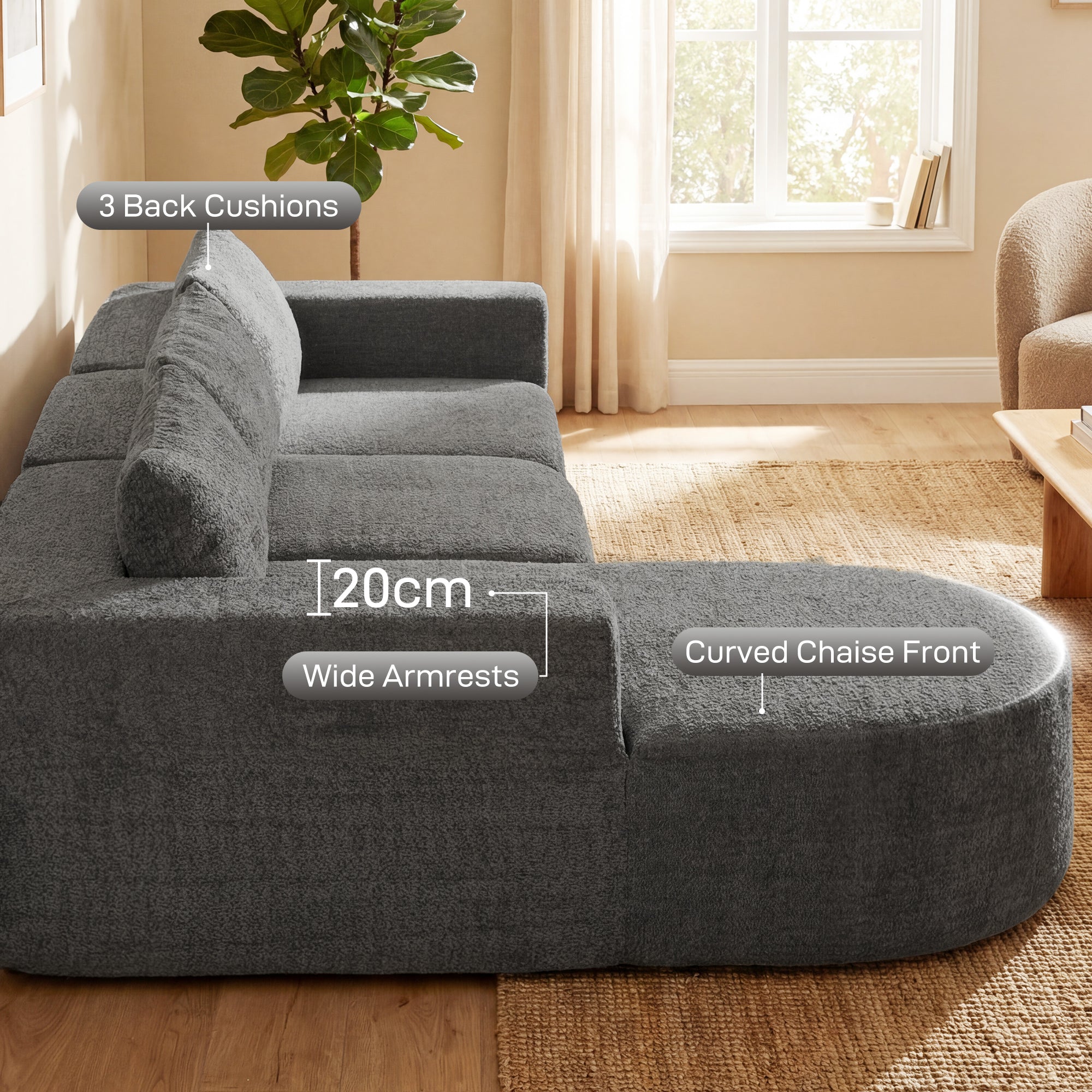 L Shaped Modular Sectional Sofa - Dark Grey-DECOROLALA