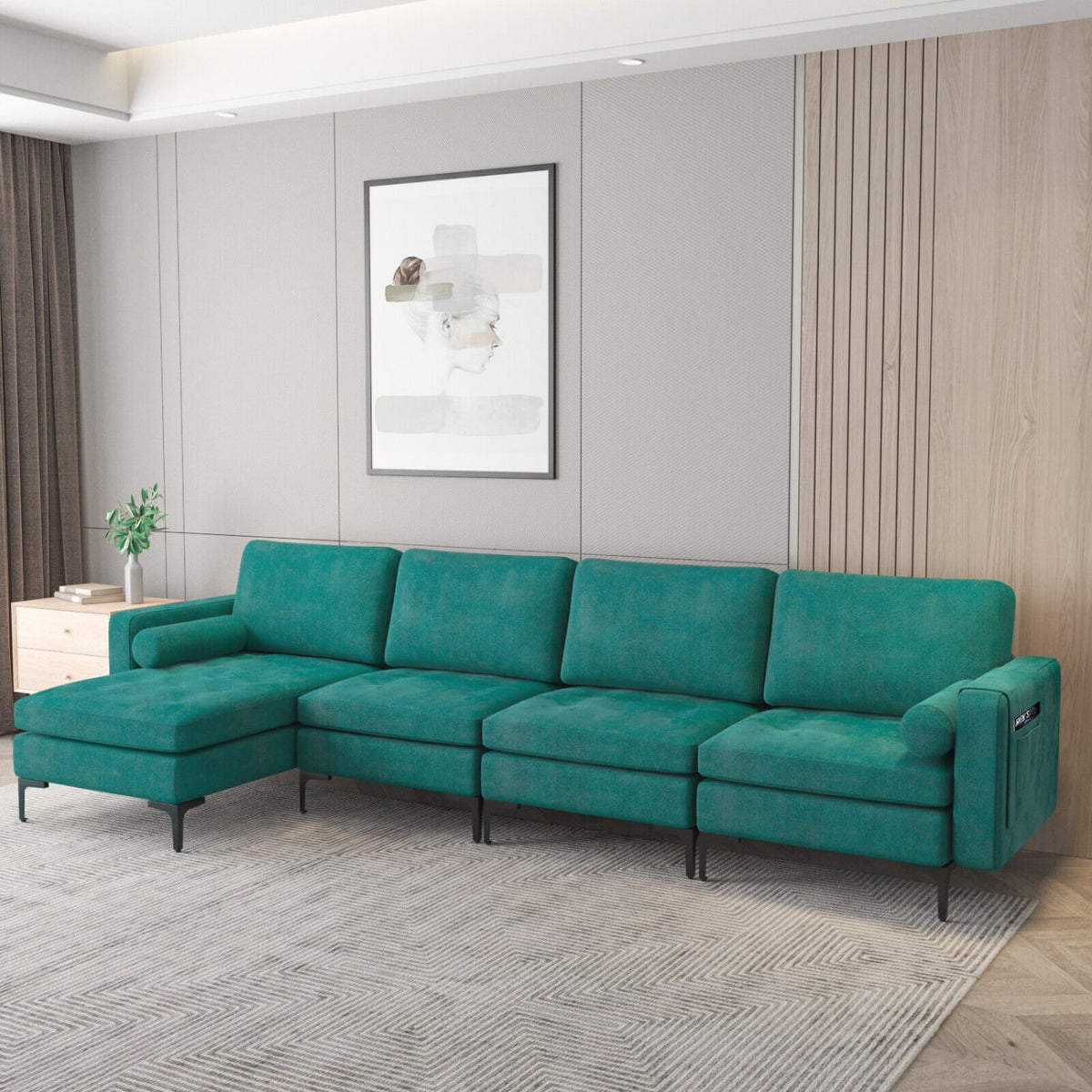 L-Shaped Modular Sectional Sofa with Reversible Chaise & USB Ports-Sofas & Loveseats-DECOROLALA