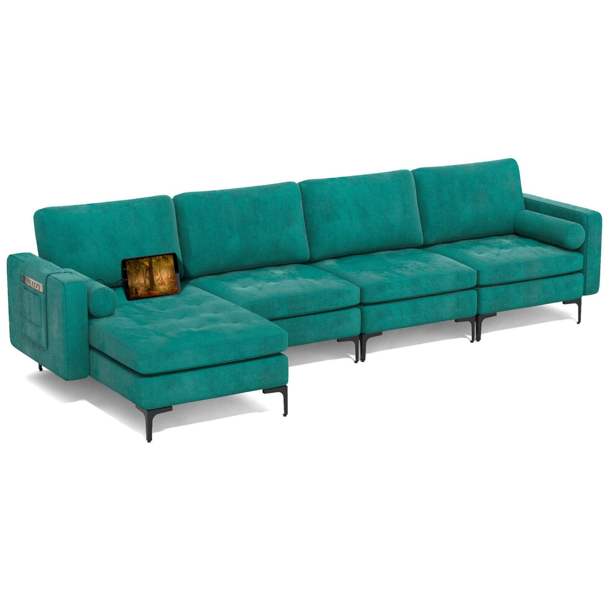 L-Shaped Modular Sectional Sofa with Reversible Chaise & USB Ports-Sofas & Loveseats-DECOROLALA