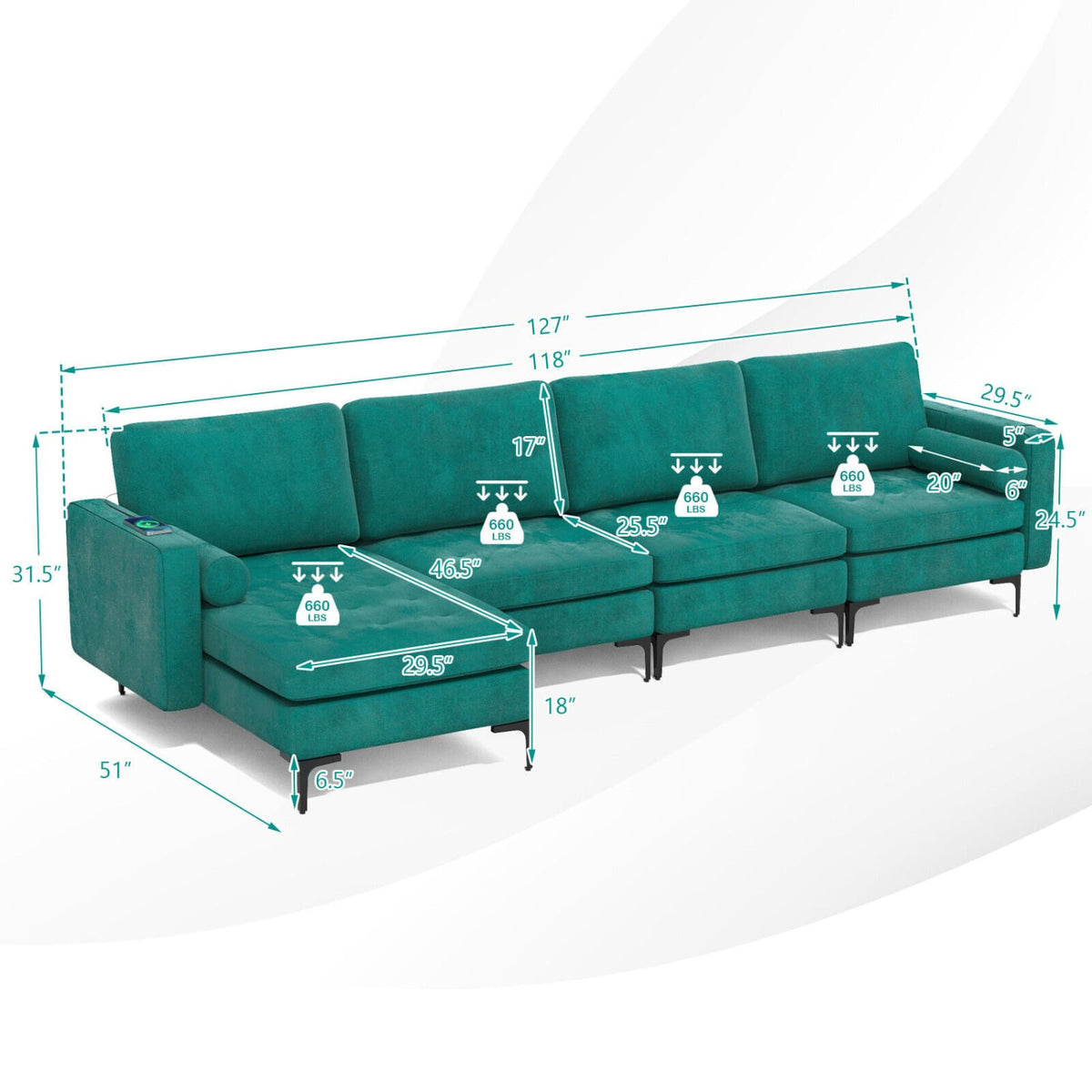 L-Shaped Modular Sectional Sofa with Reversible Chaise & USB Ports-Sofas & Loveseats-DECOROLALA