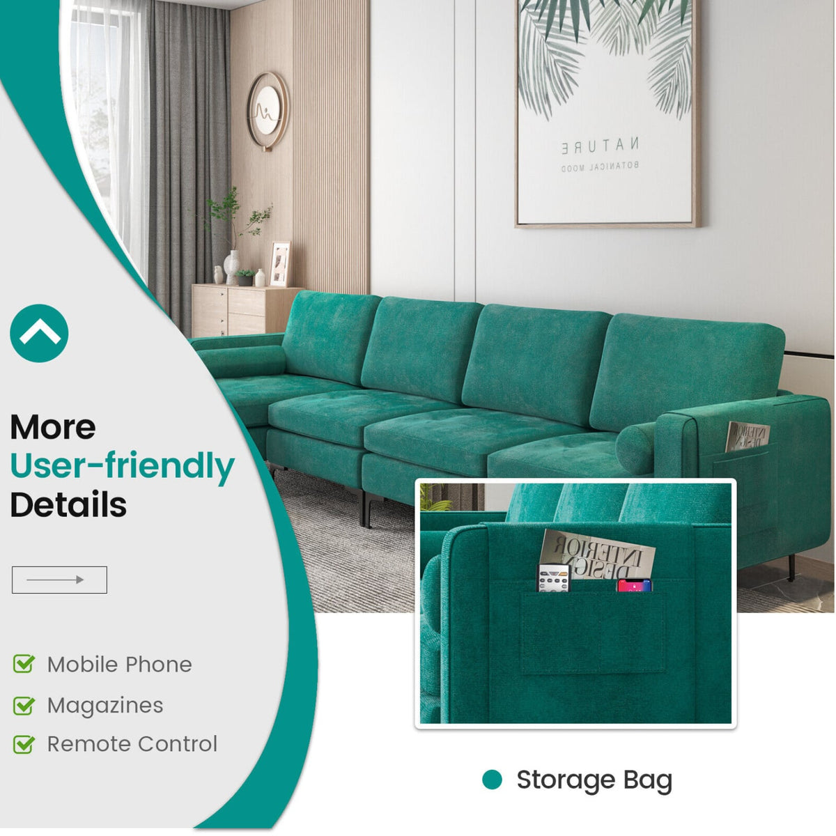 L-Shaped Modular Sectional Sofa with Reversible Chaise & USB Ports-Sofas & Loveseats-DECOROLALA