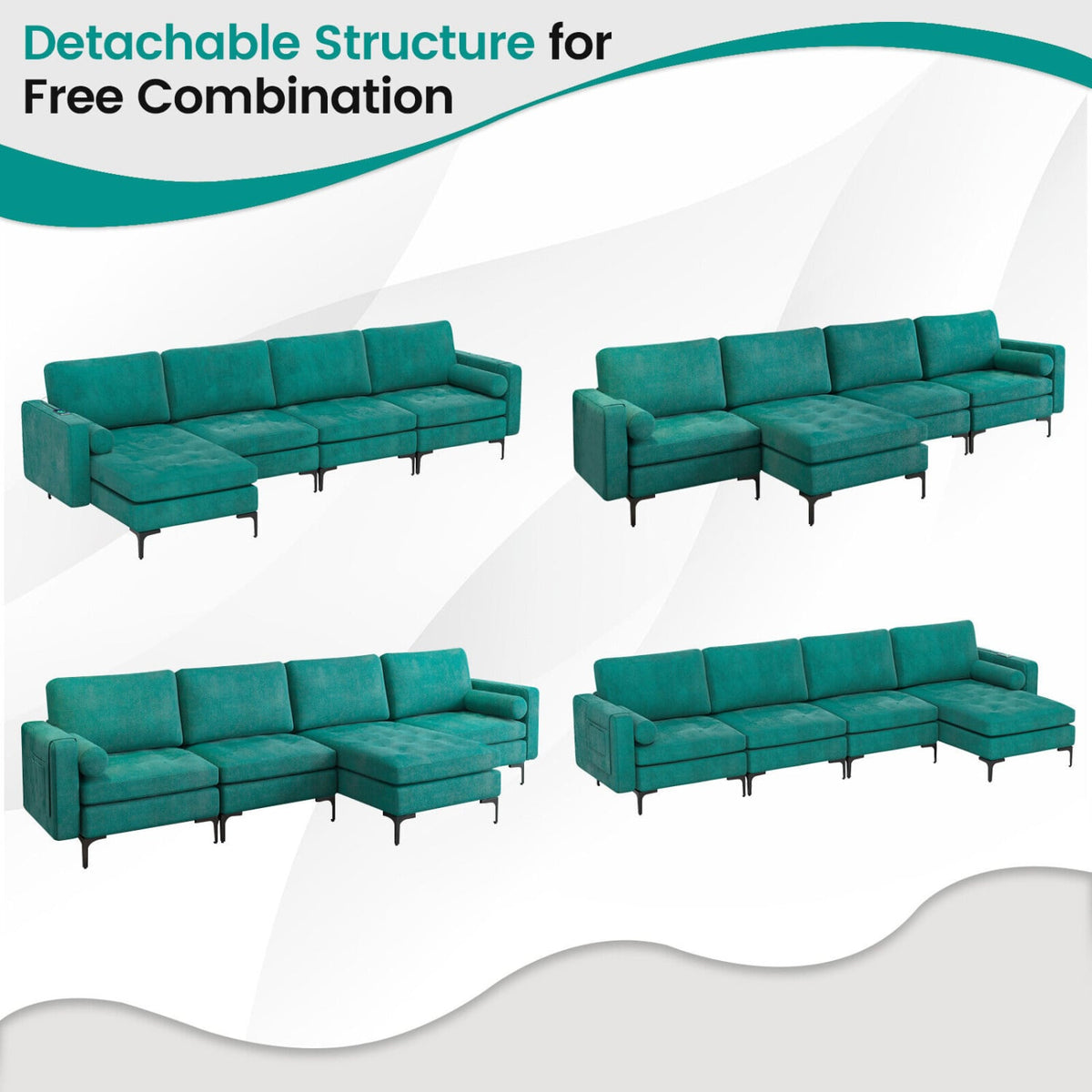 L-Shaped Modular Sectional Sofa with Reversible Chaise & USB Ports-Sofas & Loveseats-DECOROLALA