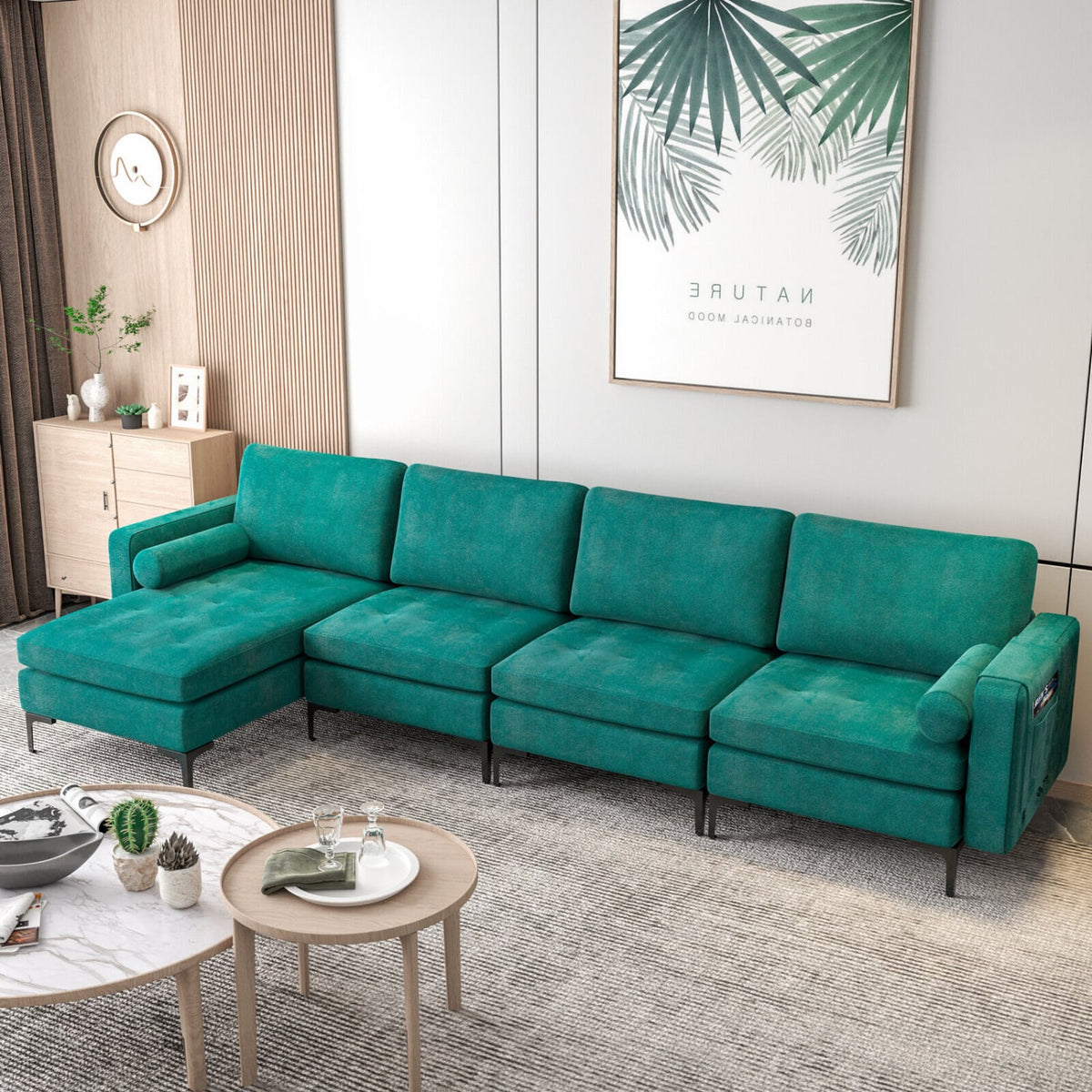 L-Shaped Modular Sectional Sofa with Reversible Chaise & USB Ports-Sofas & Loveseats-DECOROLALA