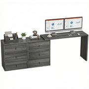 L-Shaped Reversible Computer Desk - 6 Drawers Black Wood Grain-DECOROLALA