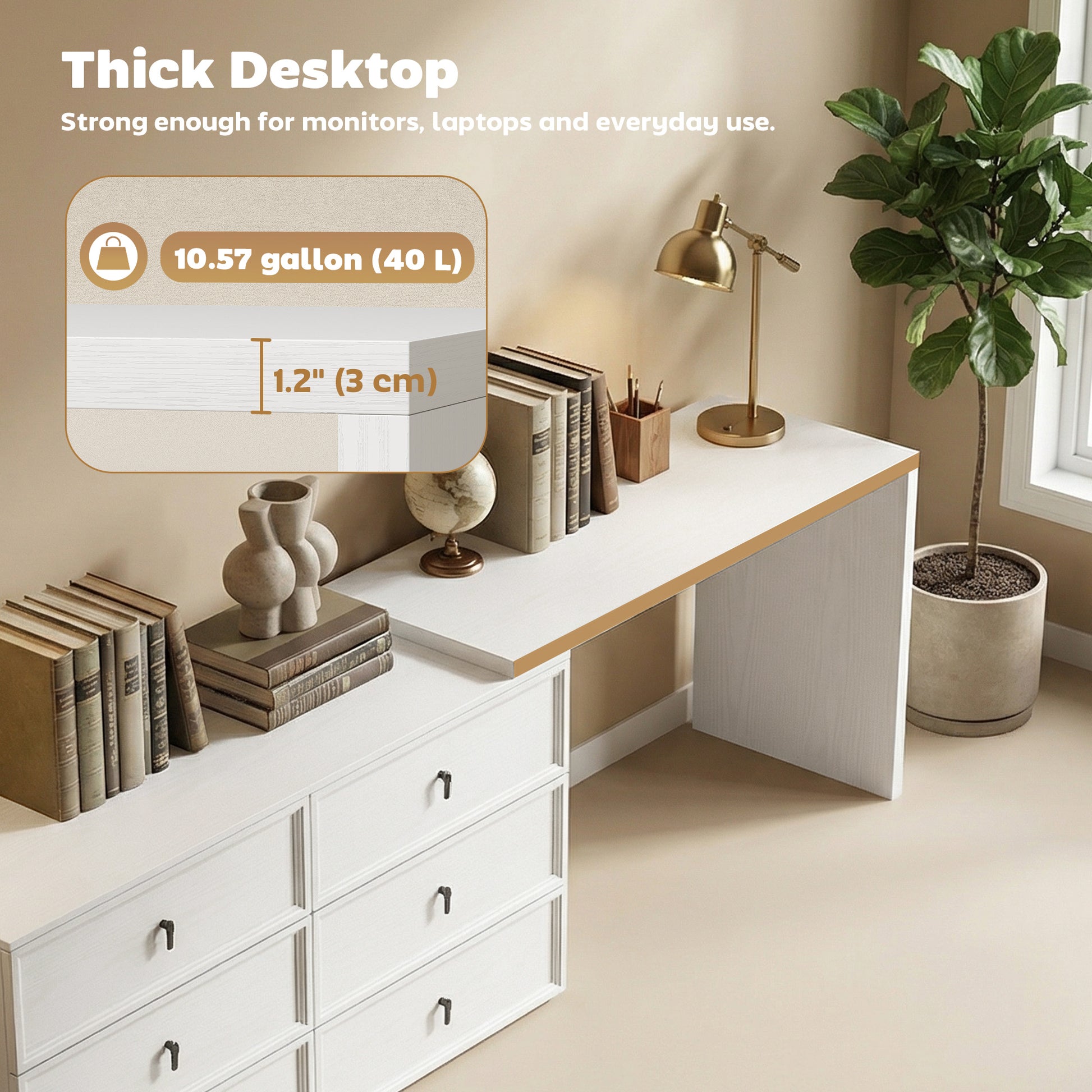 L-Shaped Reversible Computer Desk - 6 Drawers White Wood Grain-DECOROLALA