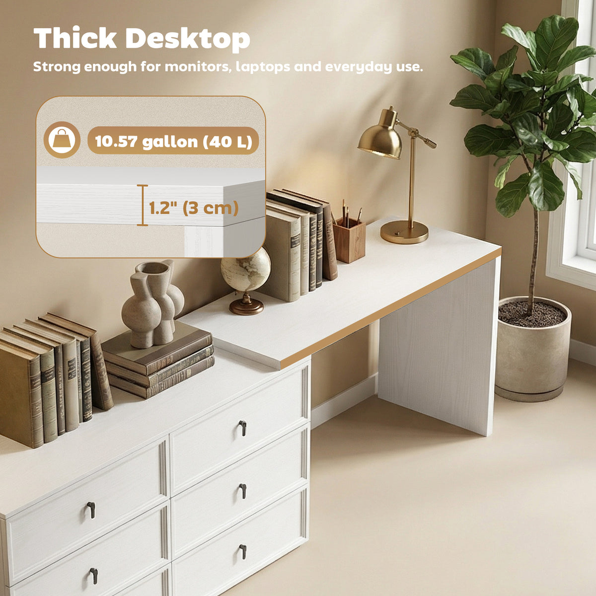L-Shaped Reversible Computer Desk - 6 Drawers White Wood Grain-DECOROLALA