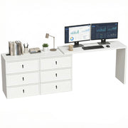 L-Shaped Reversible Computer Desk - 6 Drawers White Wood Grain-DECOROLALA
