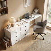 L-Shaped Reversible Computer Desk - 6 Drawers White Wood Grain-DECOROLALA
