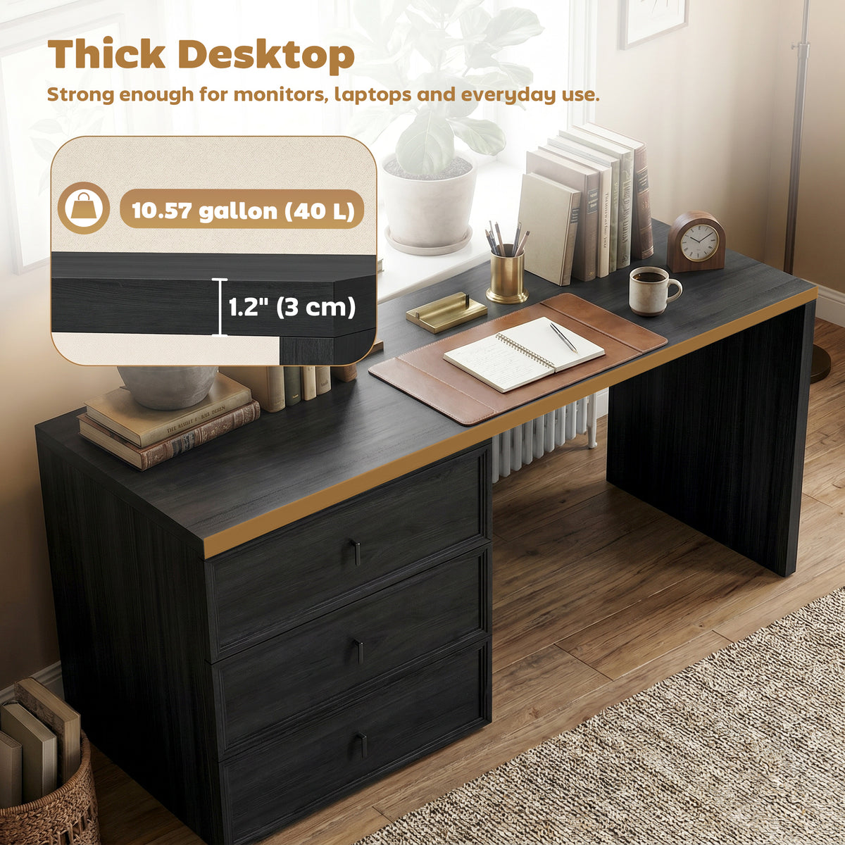 L-Shaped Reversible Computer Desk with 3 Drawers - Black-Office Products > Office Furniture > Office Desks & Work Stations > Computer Desks-DECOROLALA
