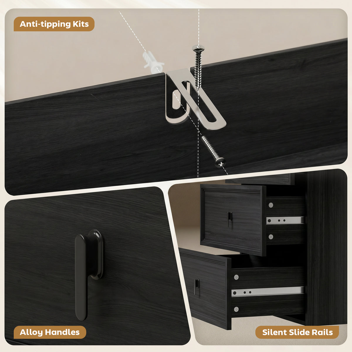 L-Shaped Reversible Computer Desk with 3 Drawers - Black-Office Products > Office Furniture > Office Desks & Work Stations > Computer Desks-DECOROLALA