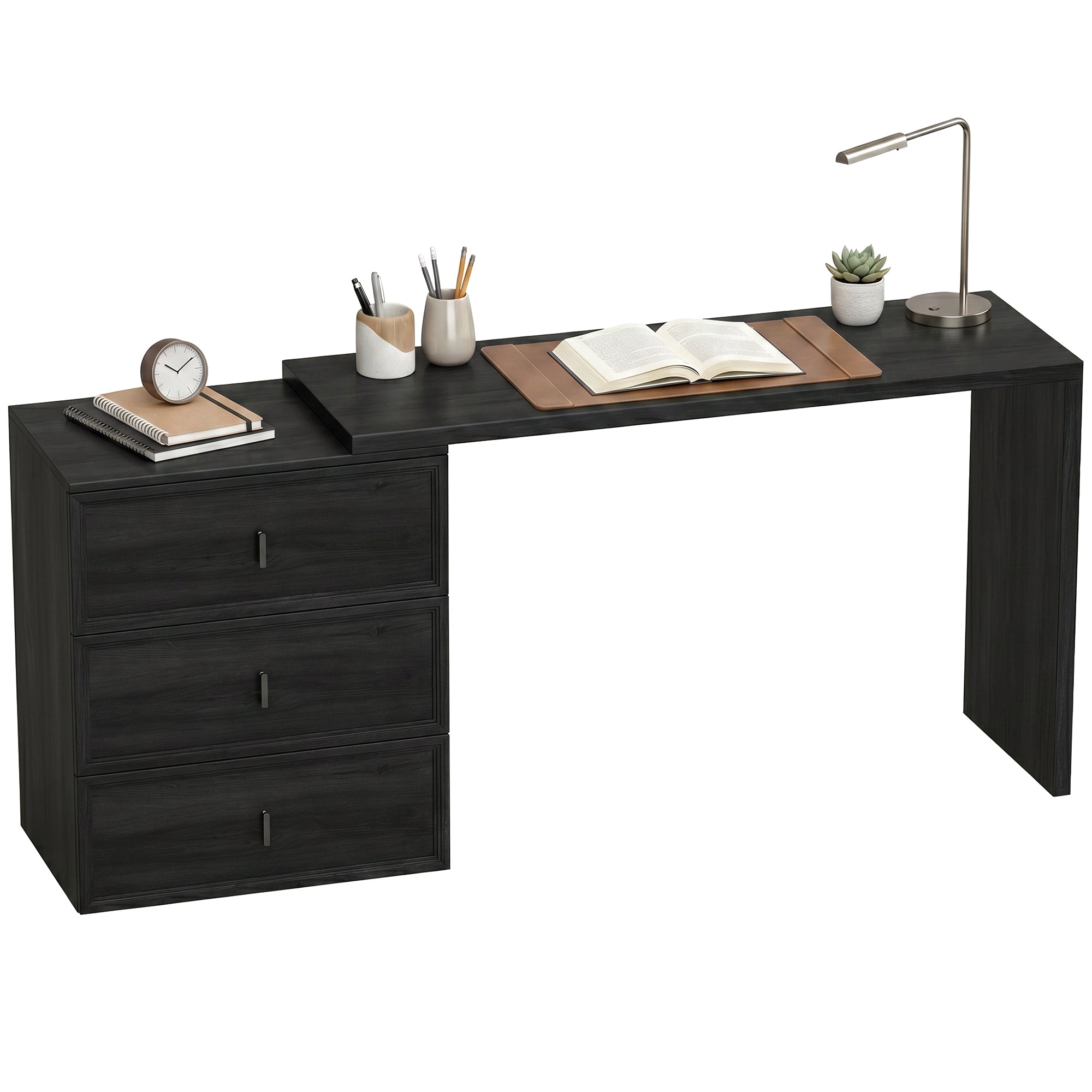 L-Shaped Reversible Computer Desk with 3 Drawers - Black-Office Products > Office Furniture > Office Desks & Work Stations > Computer Desks-DECOROLALA