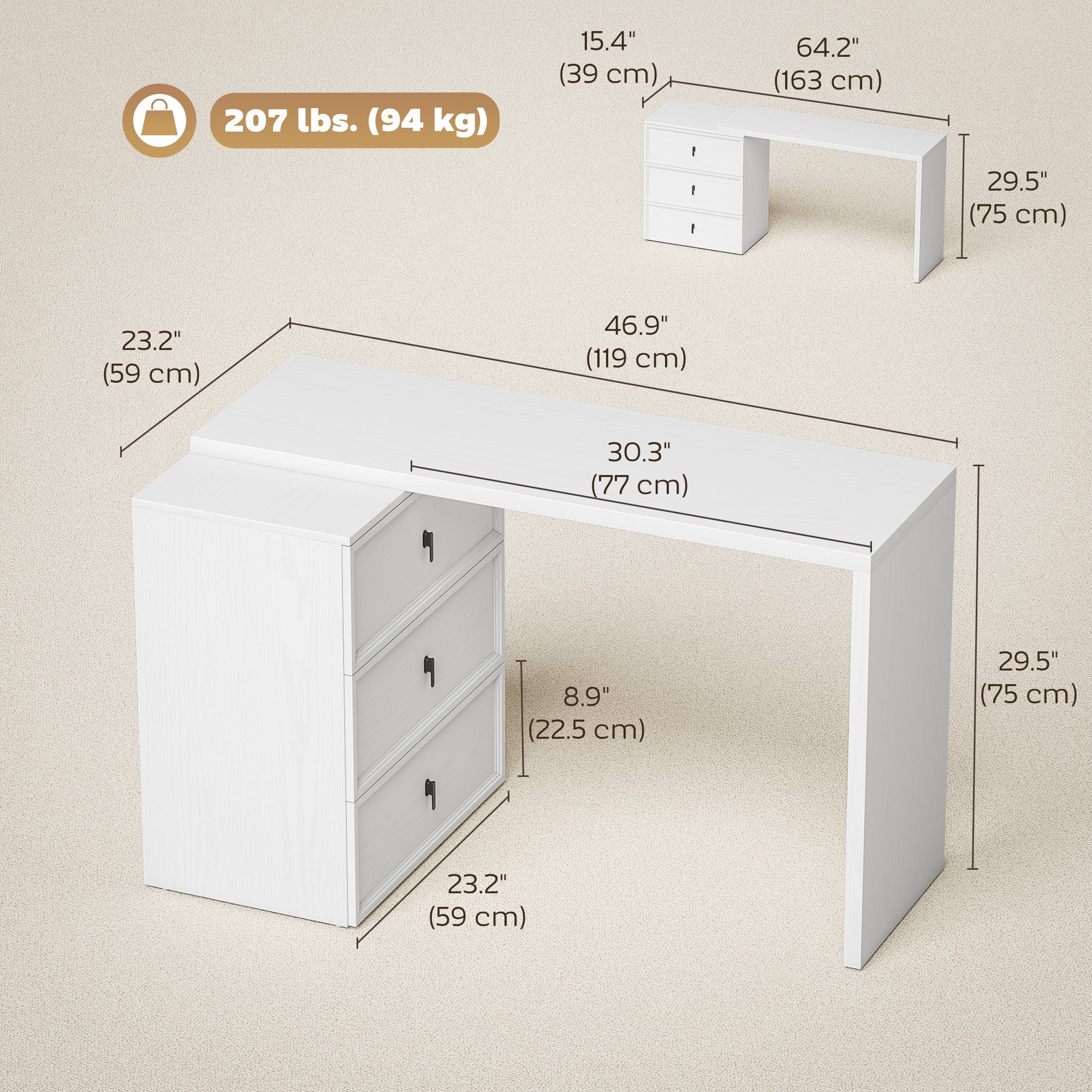 L-Shaped Reversible Computer Desk with 3 Drawers - White-Office Products > Office Furniture > Office Desks & Work Stations > Computer Desks-DECOROLALA