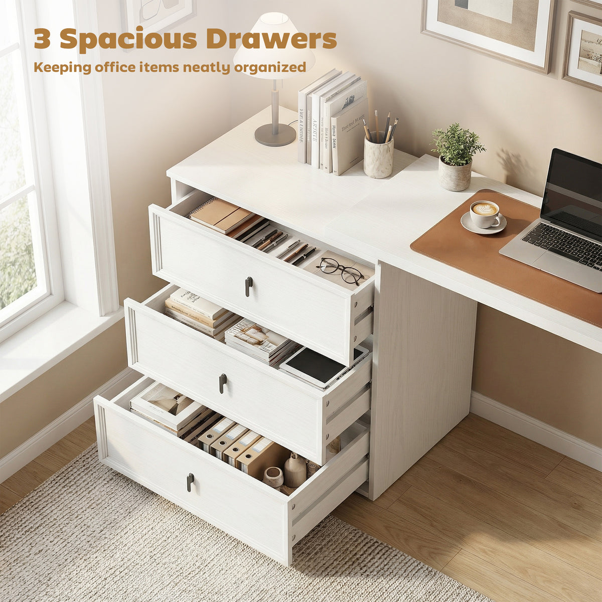 L-Shaped Reversible Computer Desk with 3 Drawers - White-Office Products > Office Furniture > Office Desks & Work Stations > Computer Desks-DECOROLALA