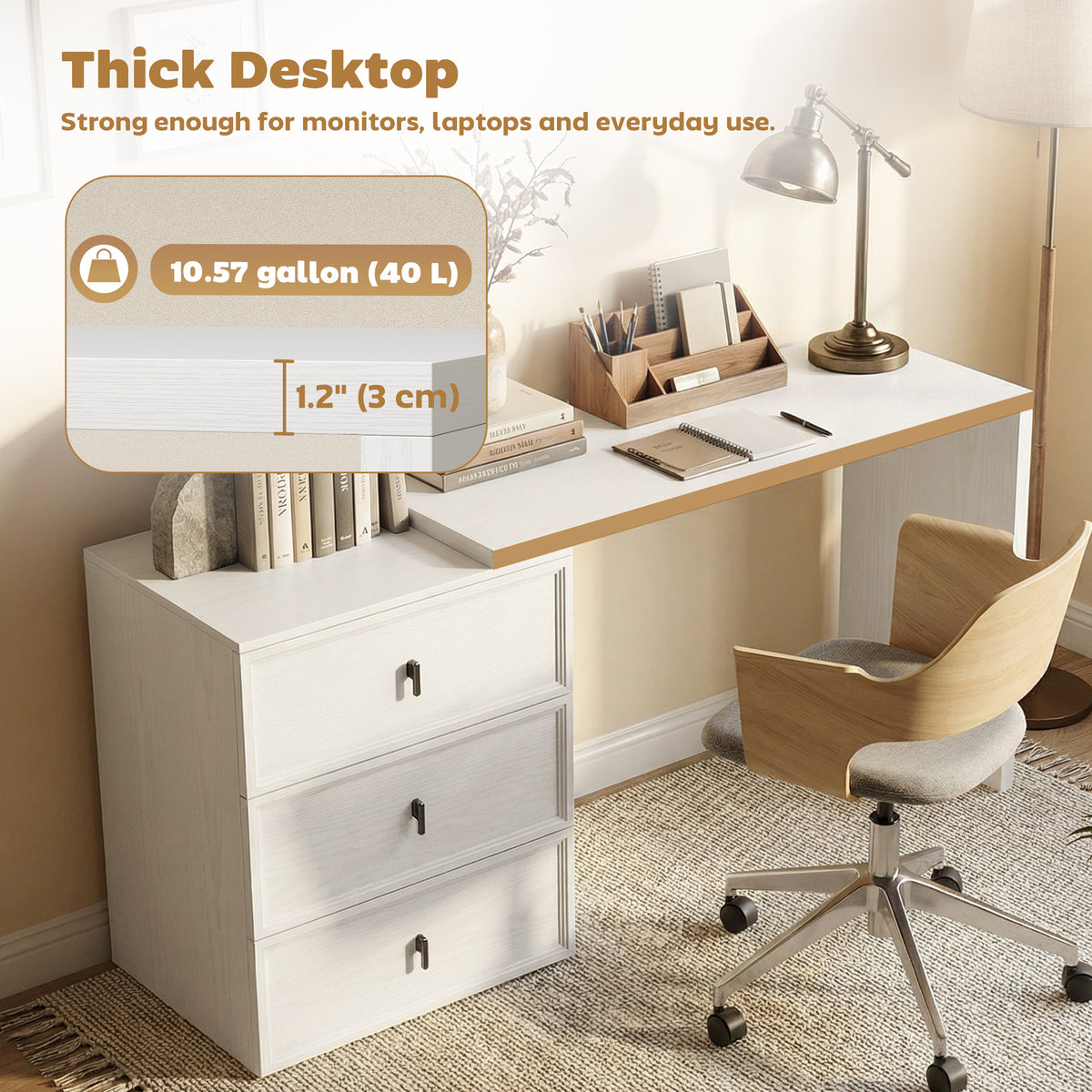 L-Shaped Reversible Computer Desk with 3 Drawers - White-Office Products > Office Furniture > Office Desks & Work Stations > Computer Desks-DECOROLALA