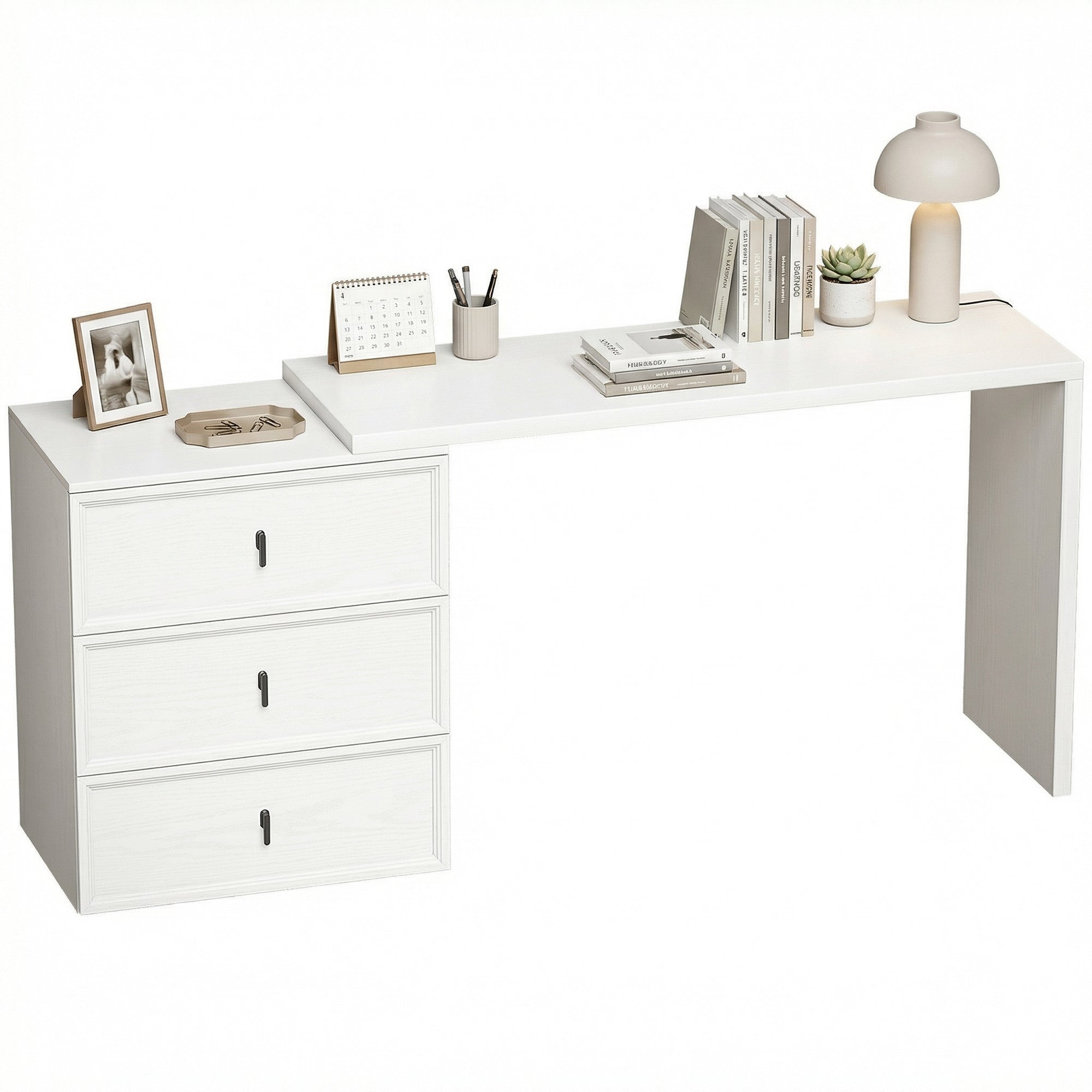 L-Shaped Reversible Computer Desk with 3 Drawers - White-Office Products > Office Furniture > Office Desks & Work Stations > Computer Desks-DECOROLALA