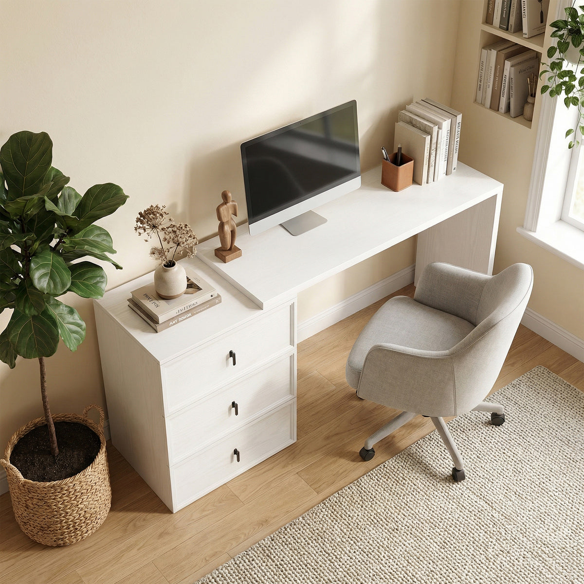 L-Shaped Reversible Computer Desk with 3 Drawers - White-Office Products > Office Furniture > Office Desks & Work Stations > Computer Desks-DECOROLALA