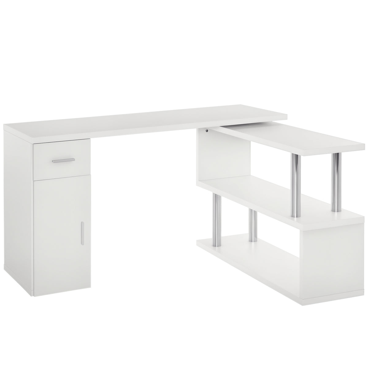 L-Shaped Rotating Computer Desk - White-DECOROLALA