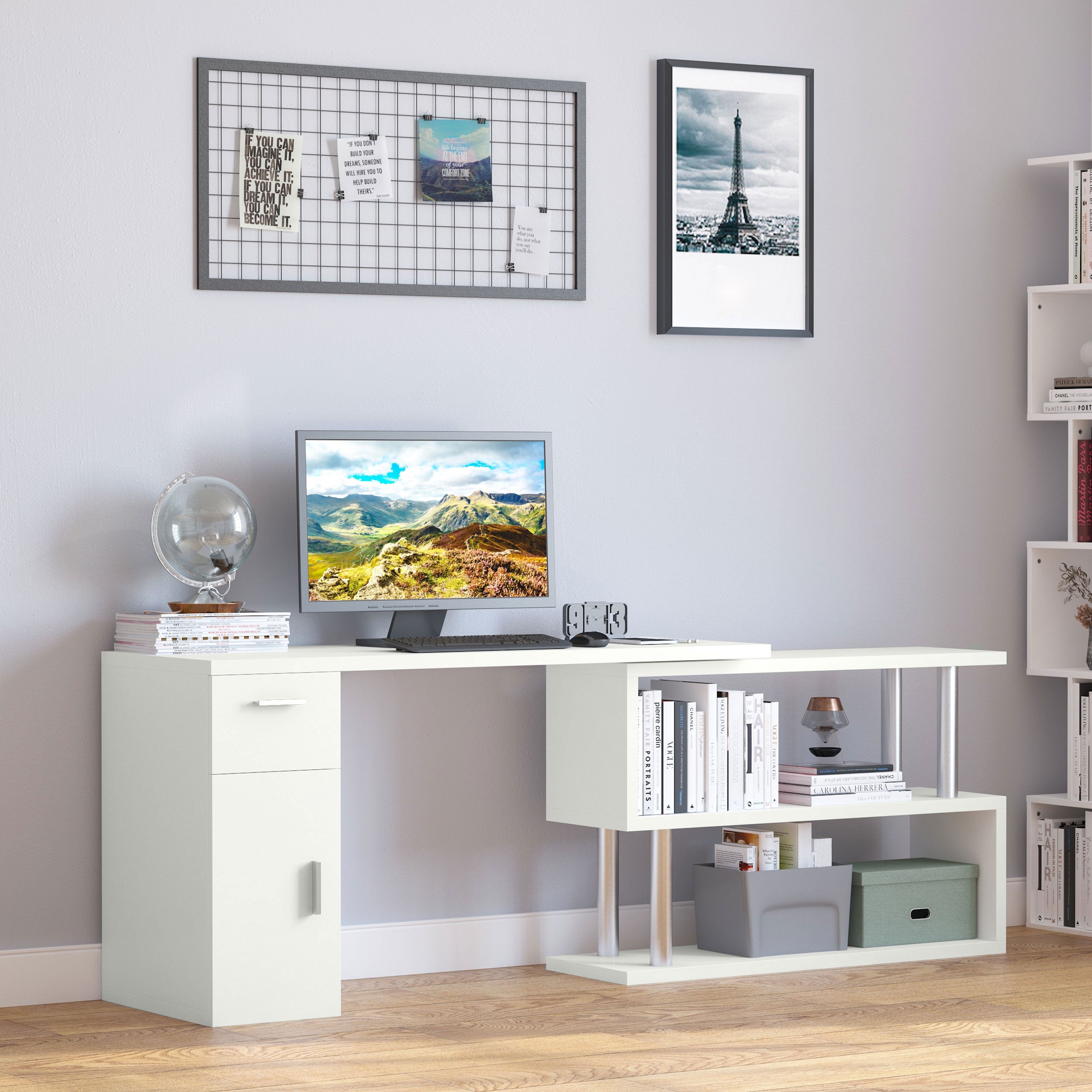 L-Shaped Rotating Computer Desk - White-DECOROLALA