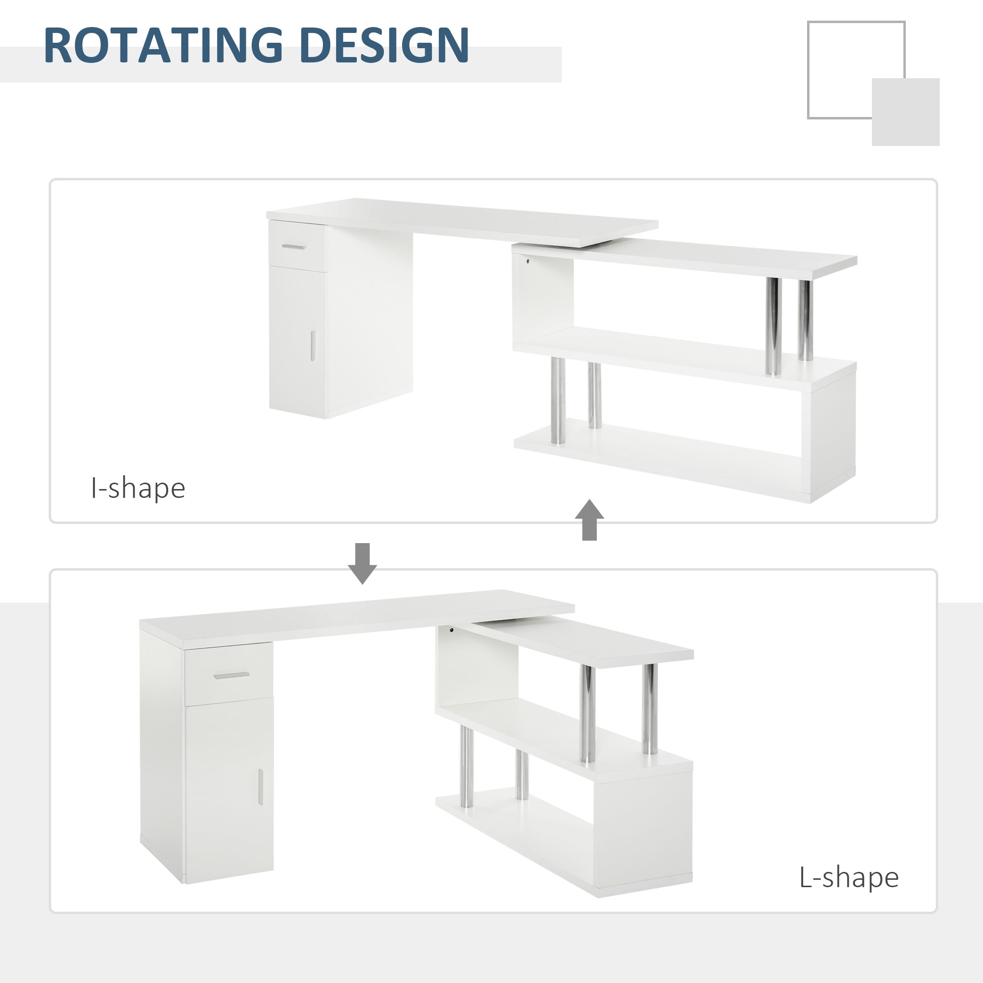 L-Shaped Rotating Computer Desk - White-DECOROLALA