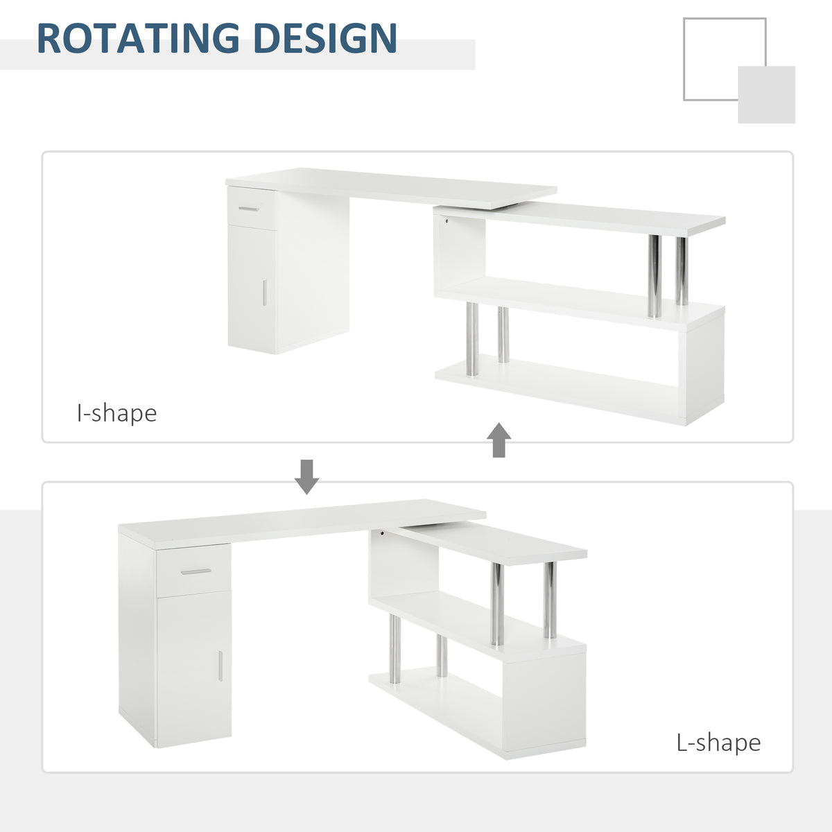 L-Shaped Rotating Computer Desk - White-DECOROLALA