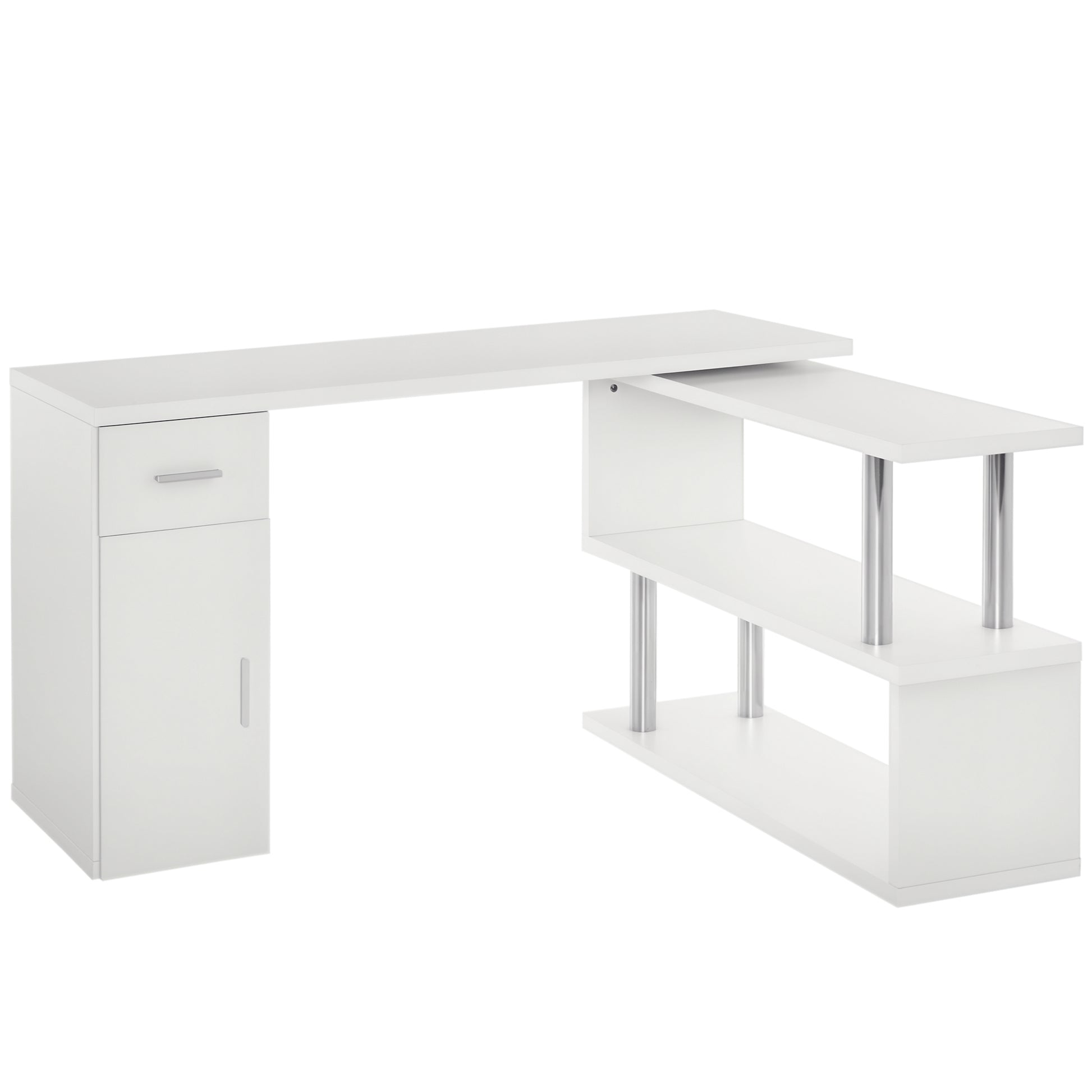 L-Shaped Rotating Computer Desk - White-DECOROLALA